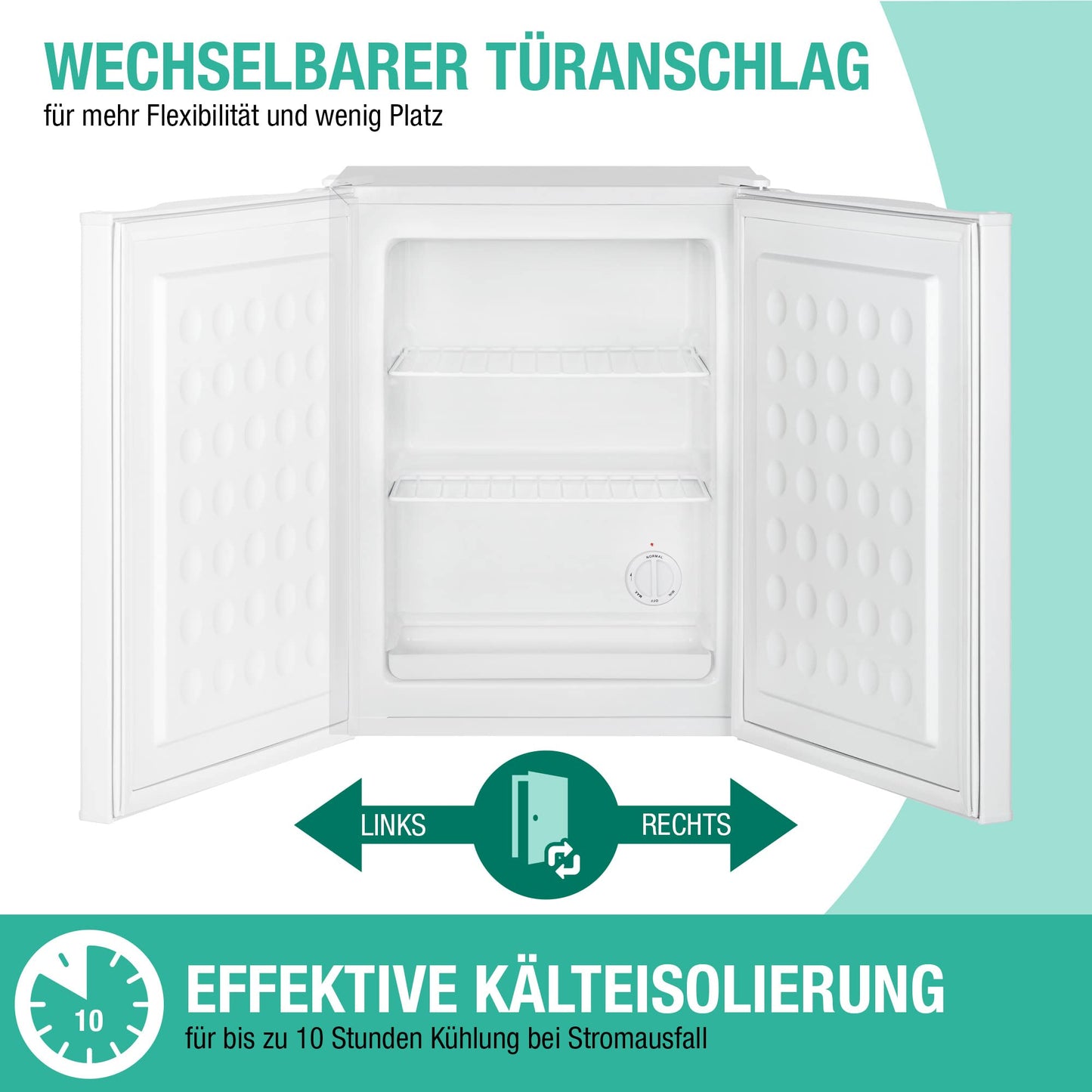Bomann® Gefrierschrank klein mit 42L Nutzinhalt | Mini Gefrierschrank mit 2 herausnehmbaren Gitterablagen | Gefrierschrank mit wechselbarem Türanschlag & stufenloser Temperaturreglung | GB 7236 weiß