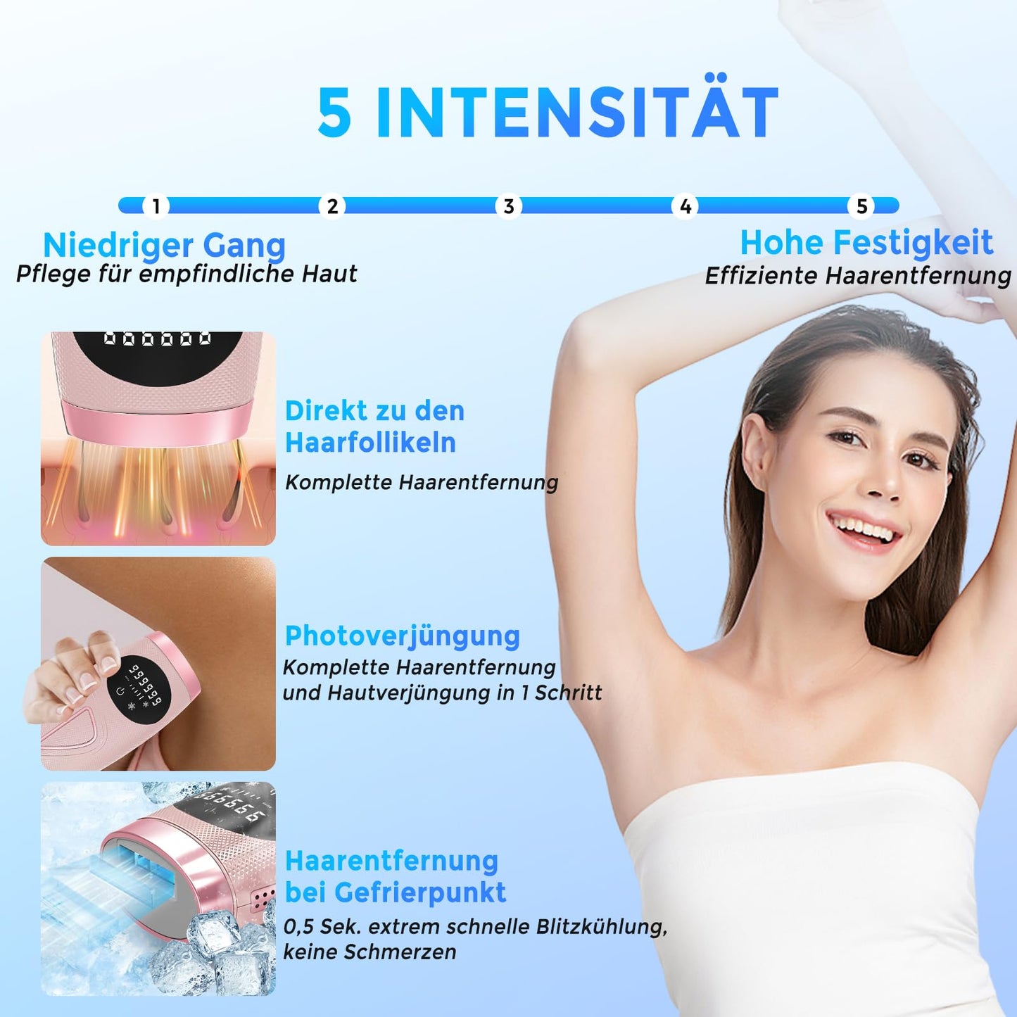 Atopskins IPL Haarentfernungsgerät, Schmerzlose Laser-Haarentfernung, 5 Intensitäten IPL Geräte Haarentfernung Und IPL Laser 2 in 1, Kann am Ganzen Körper Angewendet Werden, Inklusive IPL-Schutzbrille