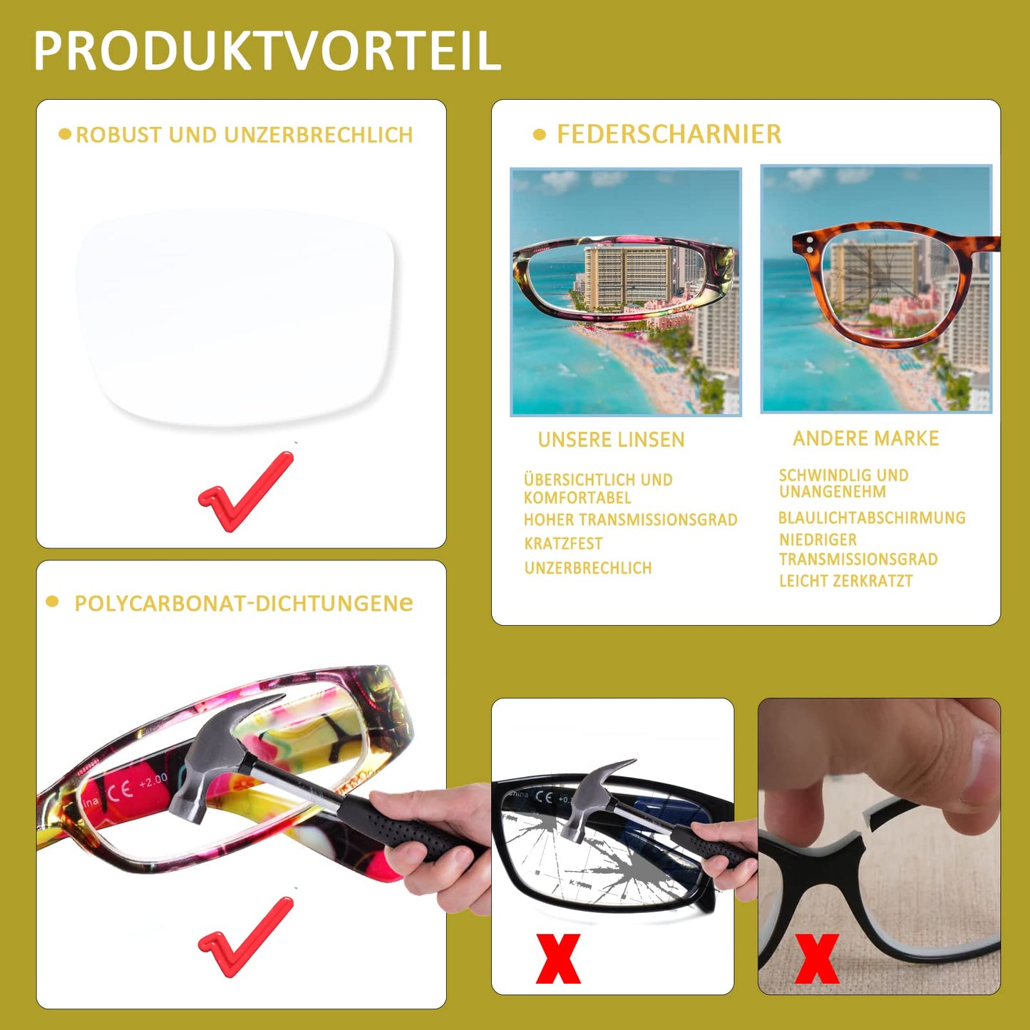 COJWIS 4 Pack Damen Lesebrille Mit Schönes Muster Brille Federscharnierleser für Frauen Reader (4 Farbe Mischen-2, 2.00, multiplier_x)