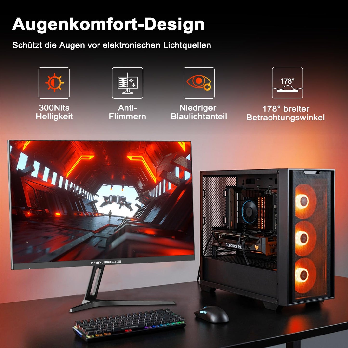 Minifire 24 Inch Monitor, 100 Hz, IPS, Full HD (1920 x 1080), AMD FreeSync, sRGB110%, Frameless Screen, Eye Care, HDMI Type-C, Adjustable Tilt, VESA (MF24X3A Type-C Cable Included)