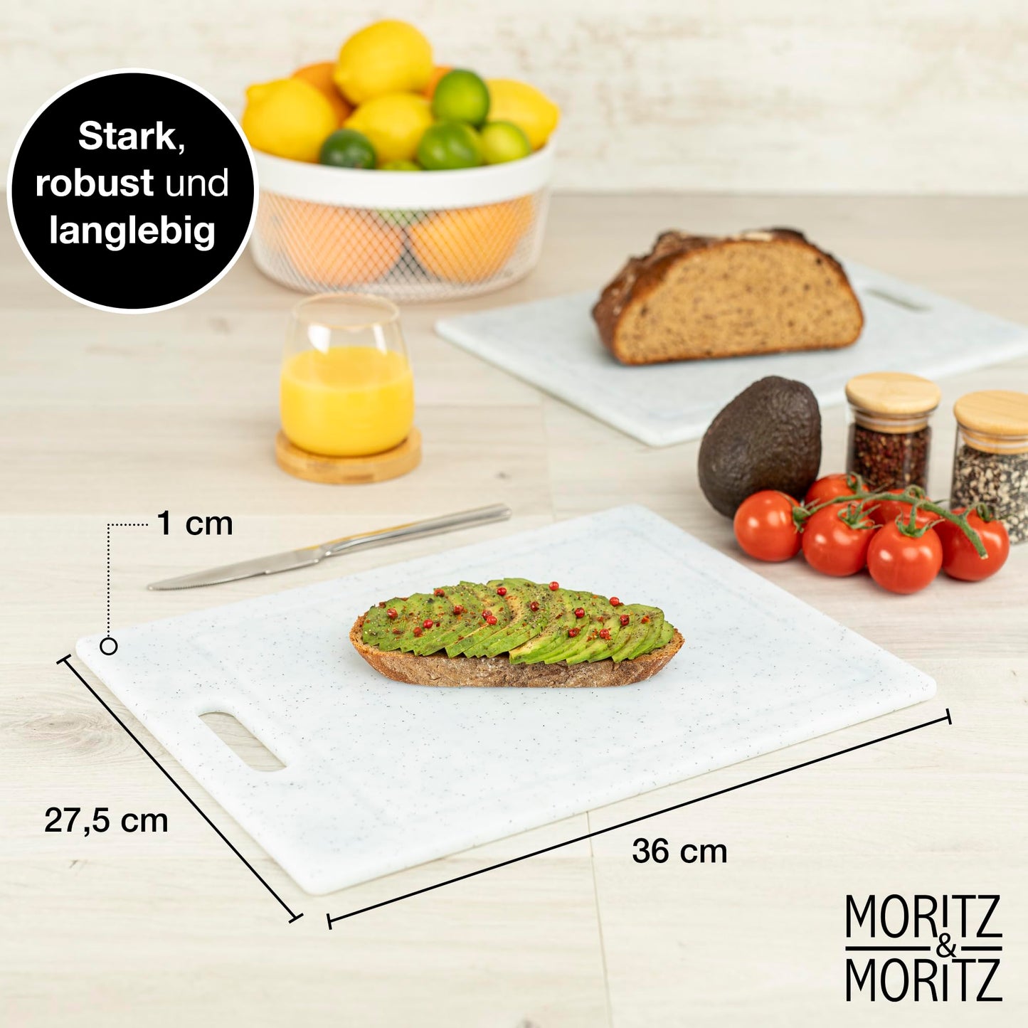 Moritz & Moritz 2x Schneidebrett Kunststoff Set in Granit Optik - 25 x 15 cm - Schneidebretter BPA frei - Frühstücksbrettchen - Schneidebrett Set hygienisch und spülmaschinenfest