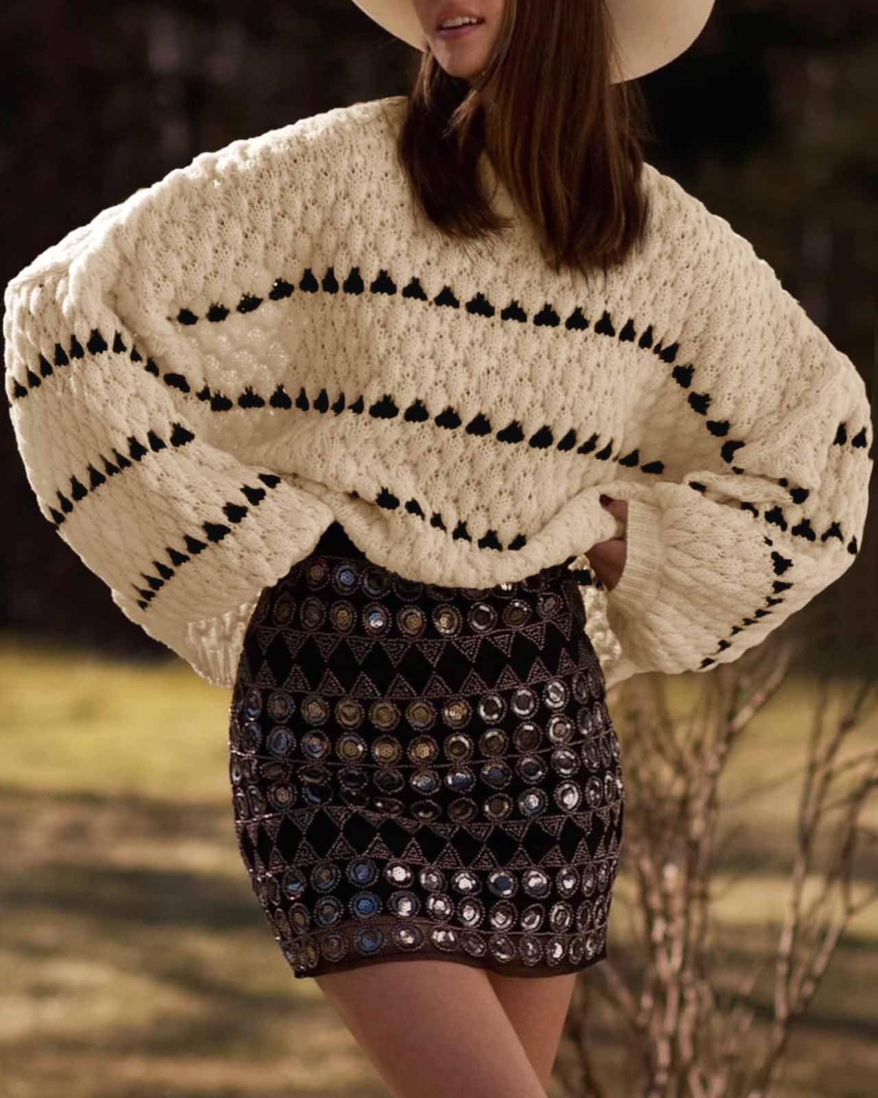 Saodimallsu Women’s Oversized Striped Knit Sweater