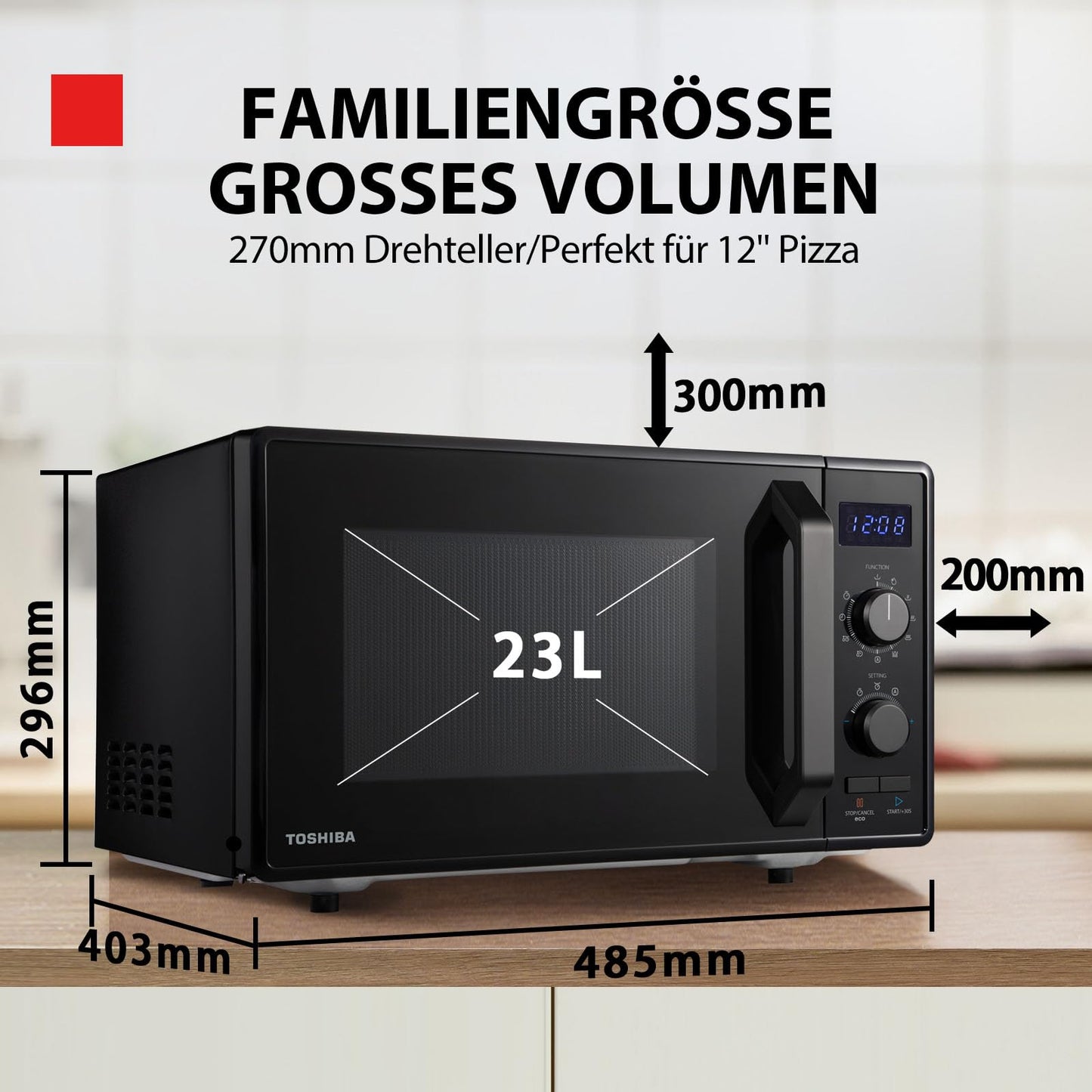 Toshiba MV-AM20T(BK) Mikrowelle/Solo-Mikrowelle/ 20 L/ 800 W/ 5 Leistungsstufen/ 12 Automatikprogramme/Emaille Innenraum/einfach zu reinigen/Auftaufunktion/Glasdrehteller (24,5 cm) /Schwarz