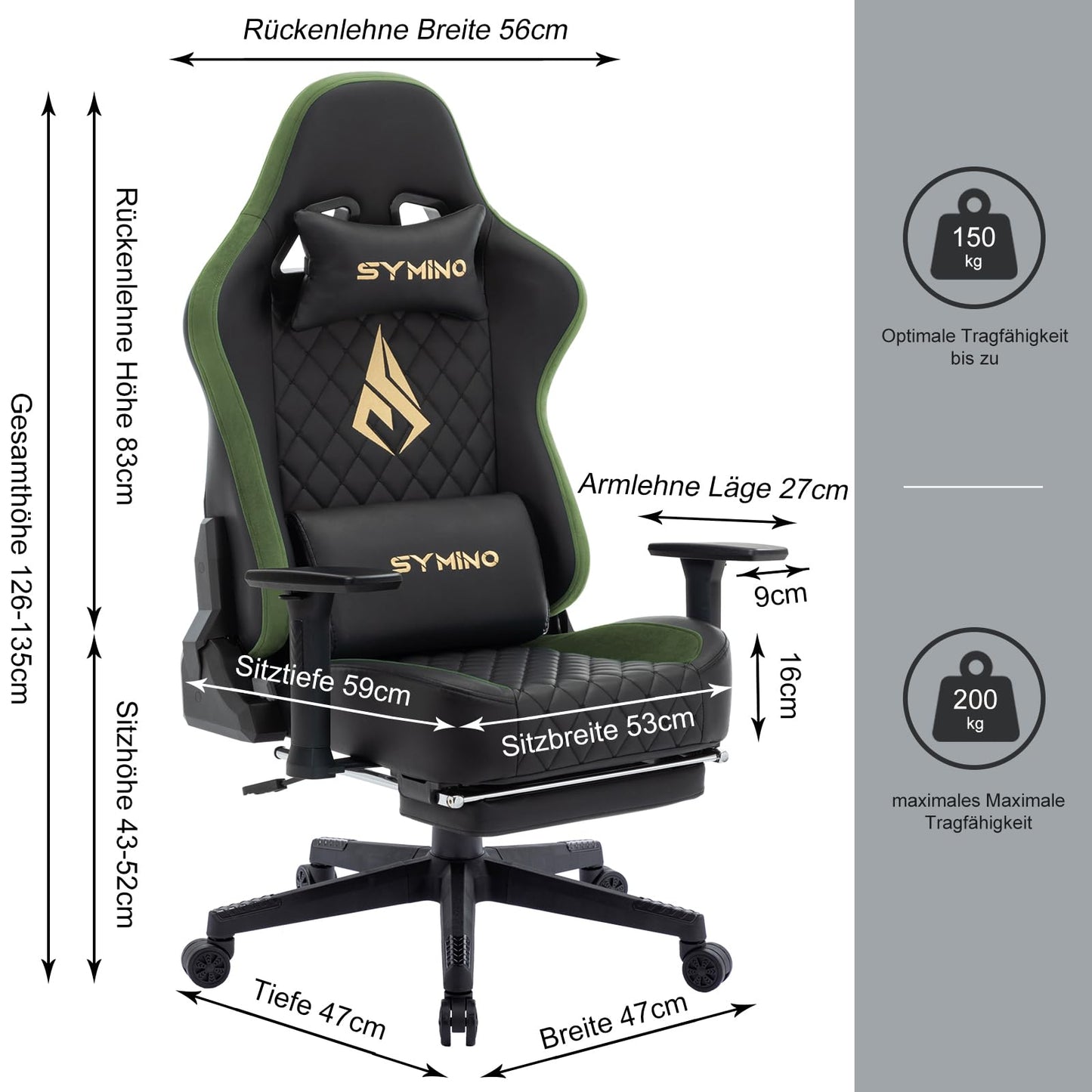 symino Gaming Stuhl, Ergonomischer Bürostuhl, Rennstuhl-Design PC Stuhl, Vintage-PU-Leder, Verstellbarer Drehbarer Task Stühle mit Fußstütze (Schwarz)