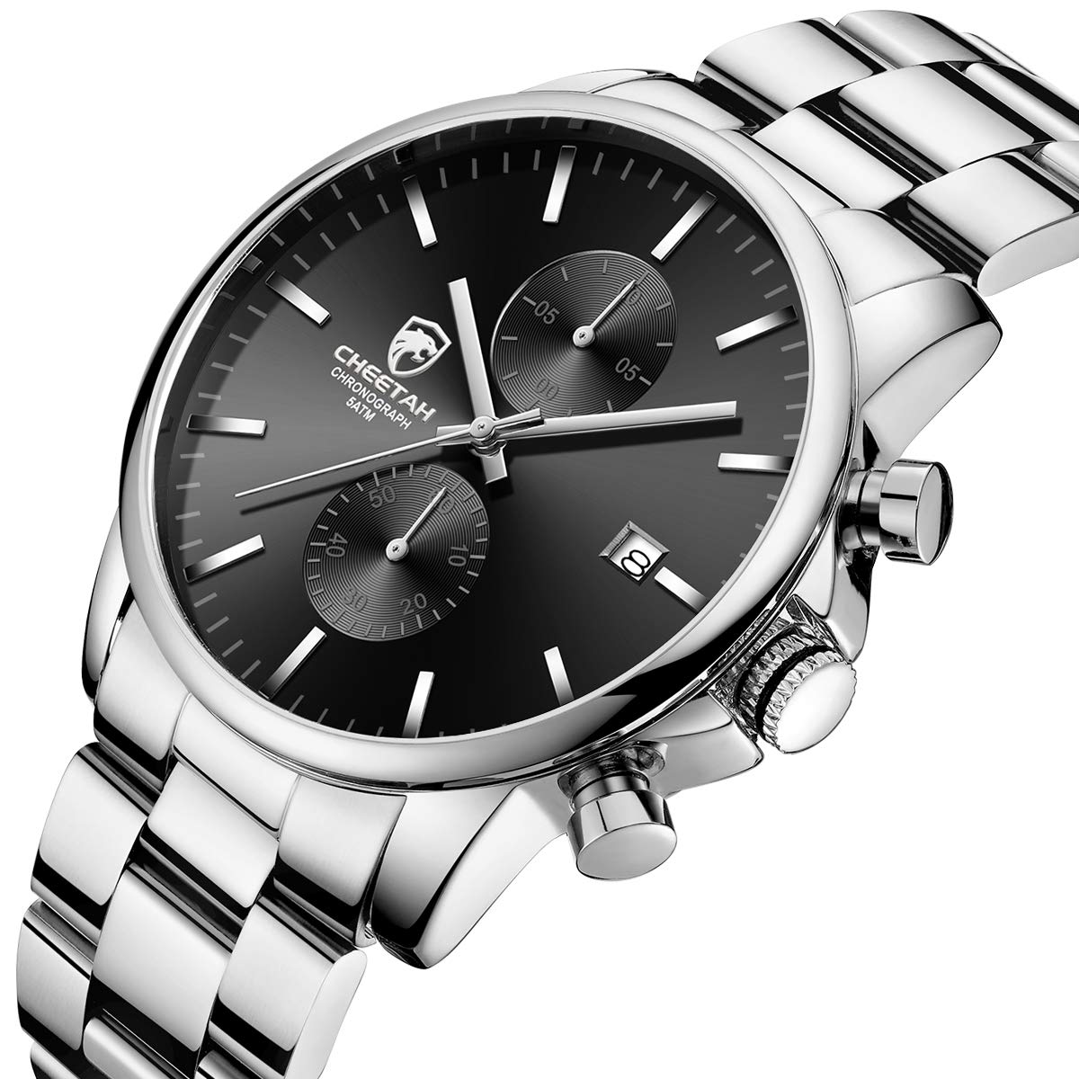 Herrenuhren mit lässiger wasserdichter Chronographen Quarzuhr aus Edelstahl und Metall, Auto Date in farbenfrohen Zeigern