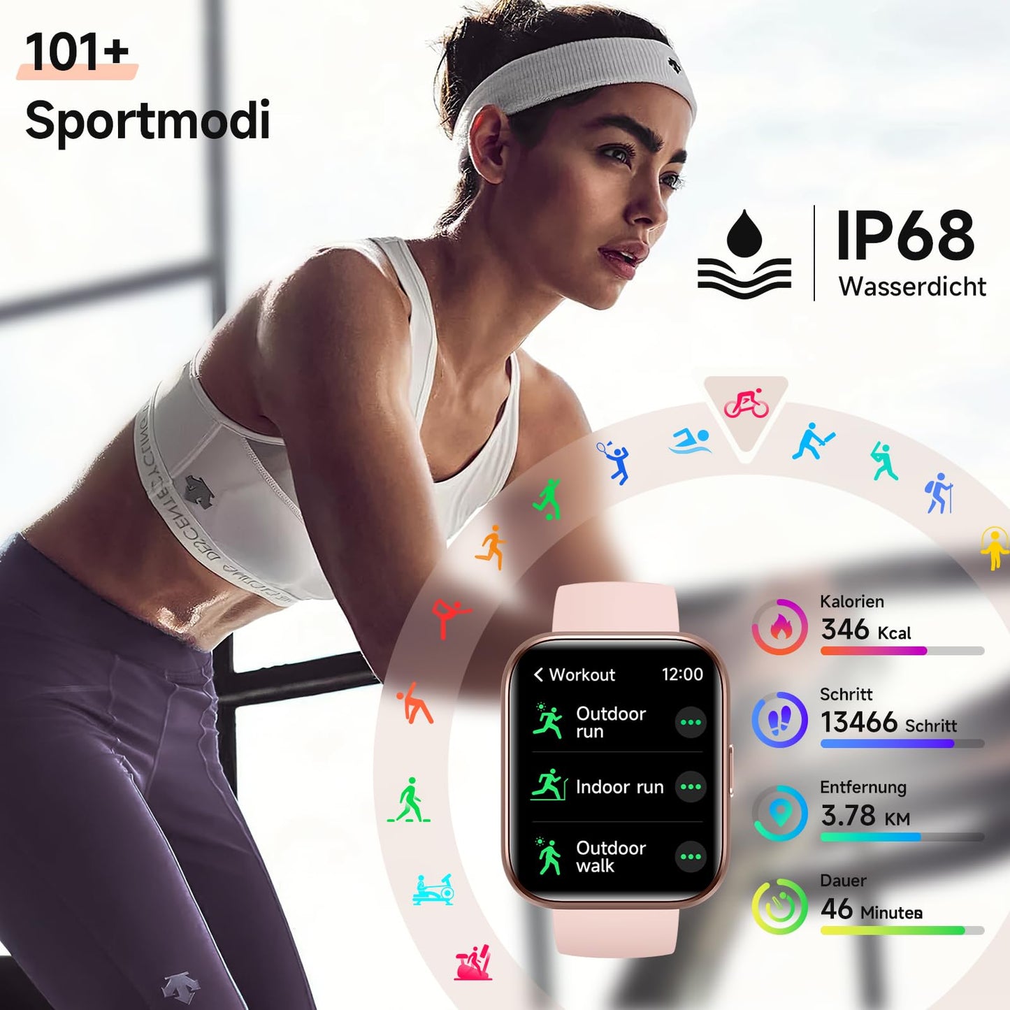 Smartwatch Damen Herren, Smart Watch mit Telefonfunktion Alexa, 1,8" Fitnessuhr Damen Sportuhr mit 100 Sportmodi & IP68, Herzfrequenz SpO2 Schlafmonitor, Armbanduhr Schrittzähler Uhr für Android iOS