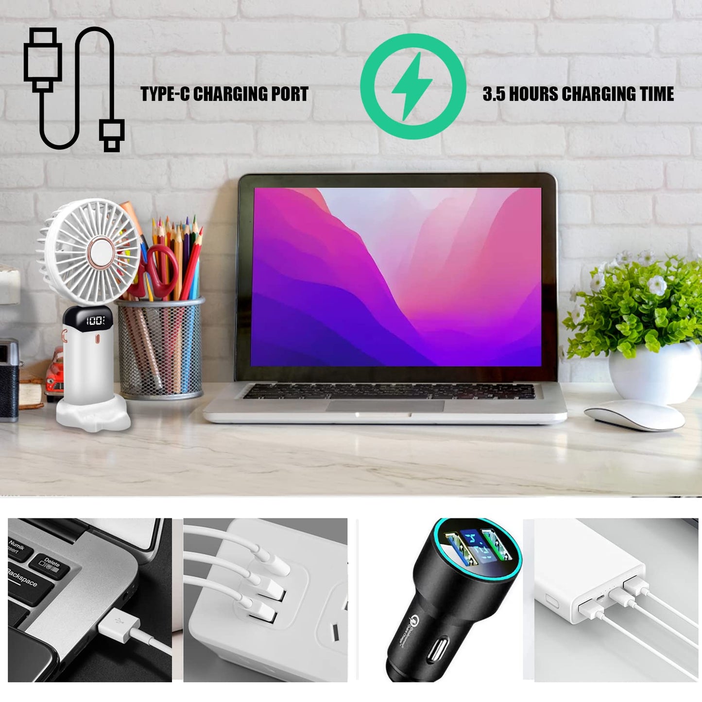 Jsdoin Handventilator, Tragbarer Mini Ventilator, Wiederaufladbar, Kleiner Taschenventilator Mit 5 Geschwindigkeitsstufen, Faltbarer USB-Ventilator für Büro, Outdoor (Dunkelblau)