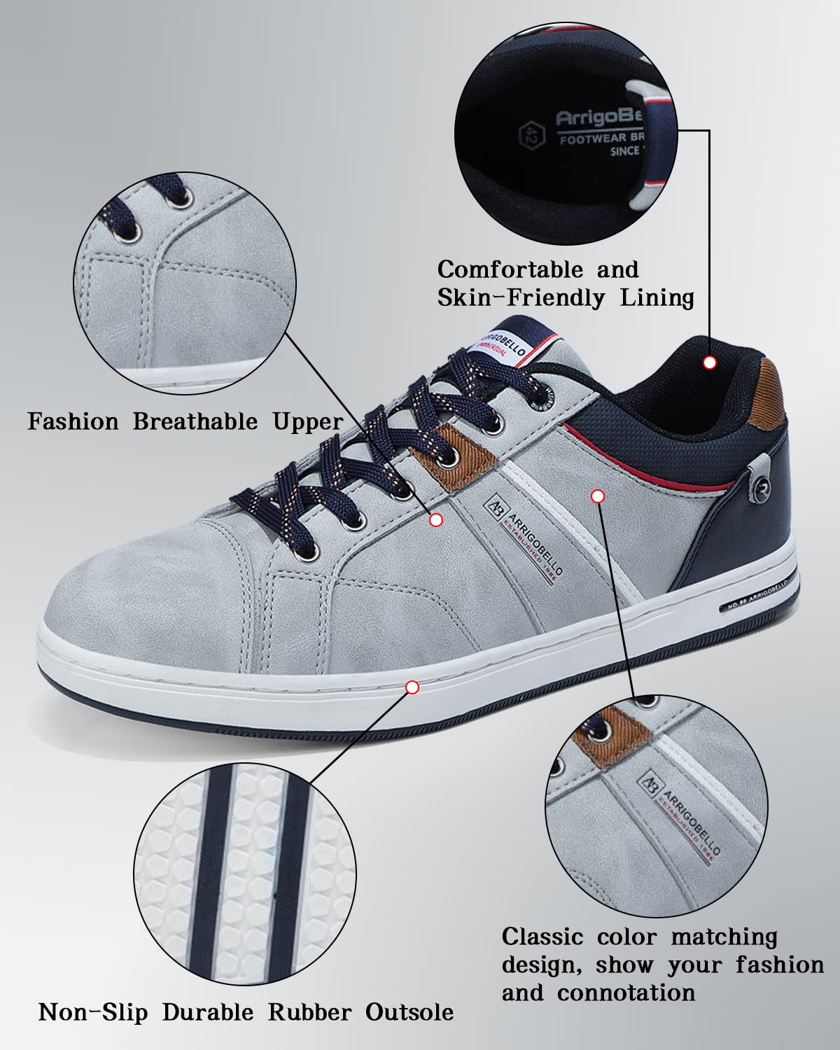 Men’s Casual Leather Sneakers – Lightweight Outdoor Trainers for Walking & Hiking