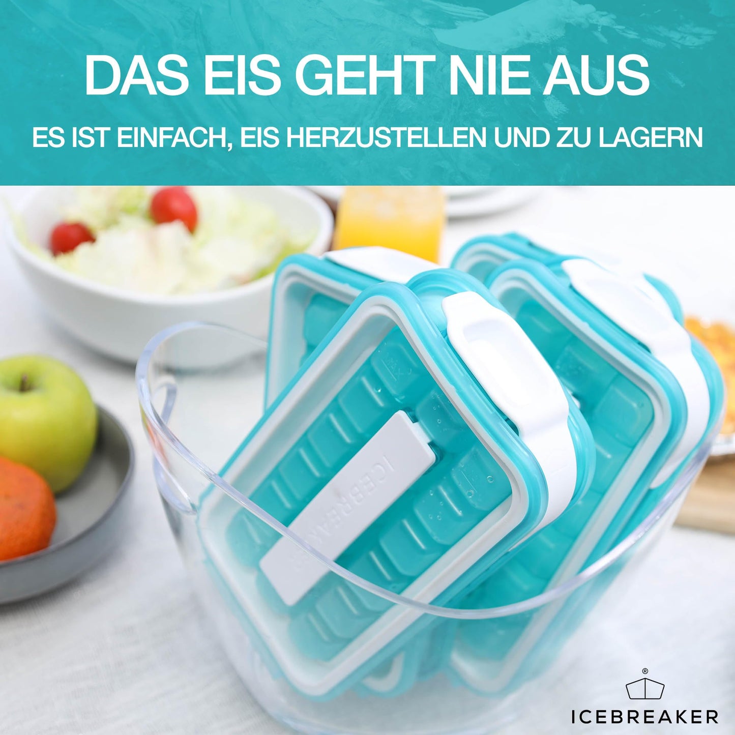 ICEBREAKER POP 2.0 ice cube tray - Make and serve ice without touching the ice - The hygienic ice container for the freezer - Silicone container with lid - 18 ice cubes (2 pieces)