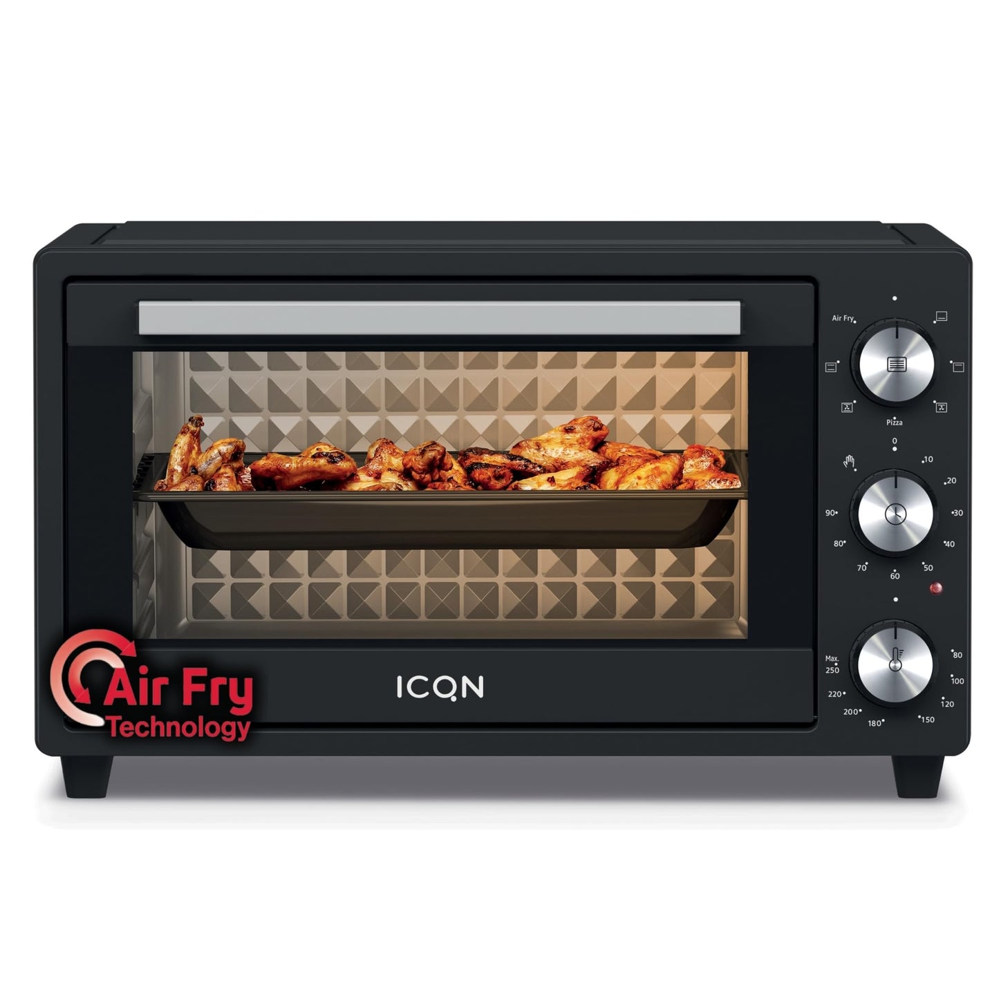 ICQN Kompakter Minibackofen 15 Liter, 1200W, 60 min-Timer, 3 Kochfuntionen, 90°-230°C, Kleiner Camping Ofen, Anthrazit, 2-Jahre Garantie