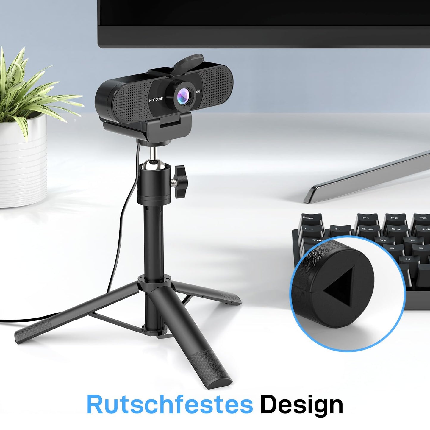 EMEET Full HD Webcam - C960 1080P Webcam mit Objektivabdeckung & Dual Mikrofon, 90 ° Streaming Kamera mit Automatische Lichtkorrektur, Plug & Play, für Linux, Win10, Mac OS