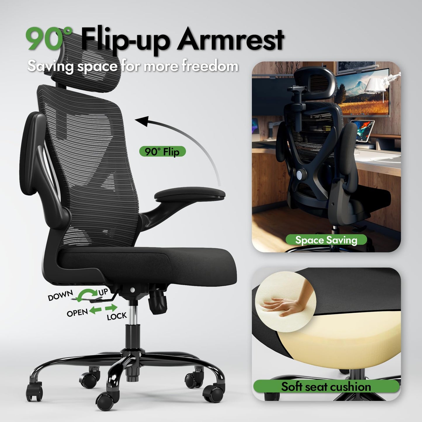 TRALT Ergonomischer Bürostuhl - X-förmiger bequemer Computer-Bürostuhl, Gaming-Stuhl, Bürostuhl mit Lendenwirbelstütze, Netz-Bürostuhl mit Kopfstütze (Grau-Silber)