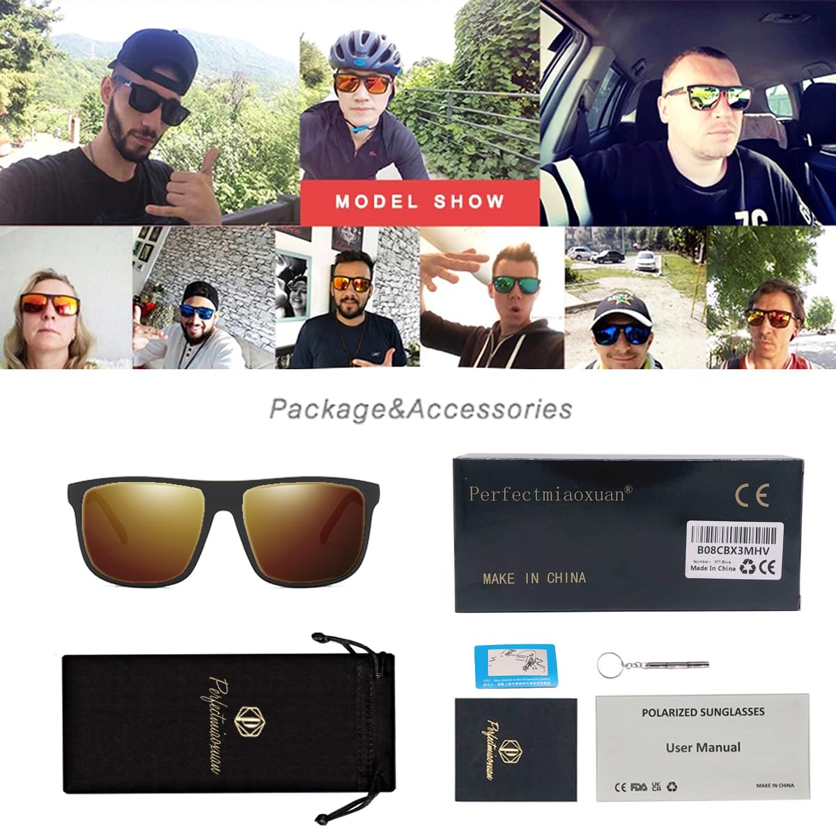 Perfectmiaoxuan Polarisierte Sonnenbrille Herren/Damen ; Vintage/Klassisch/Elegant Brillengestell; HD-Pilotobjektive; Golf/Fahren/Angeln/Reisebrille/Outdoor-Sportarten Mode Sonnenbrille