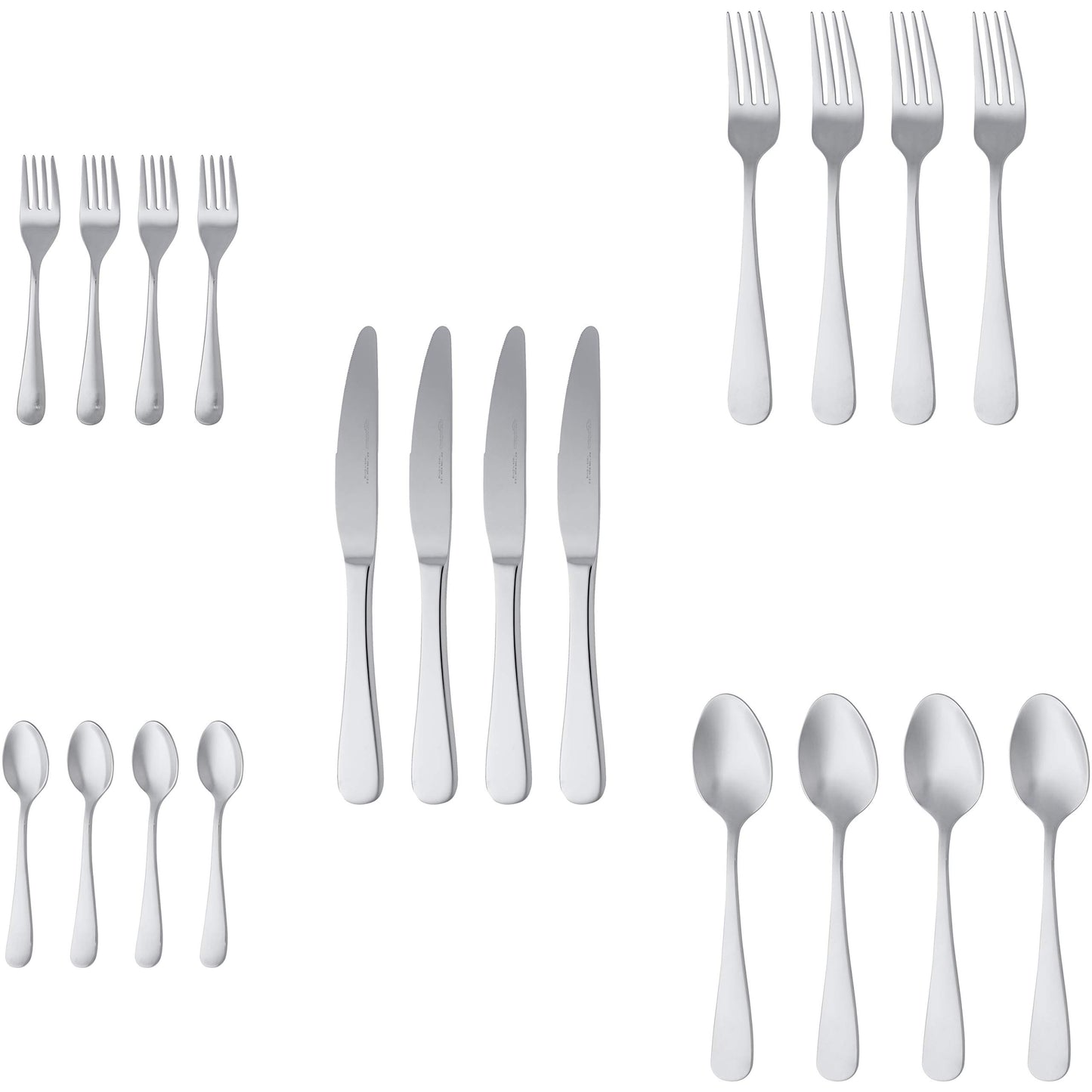 Essbesteck-Set mit Eckiger Rand, Edelstahl, 20 Stück Set, für 4 Personen, Silberfarben