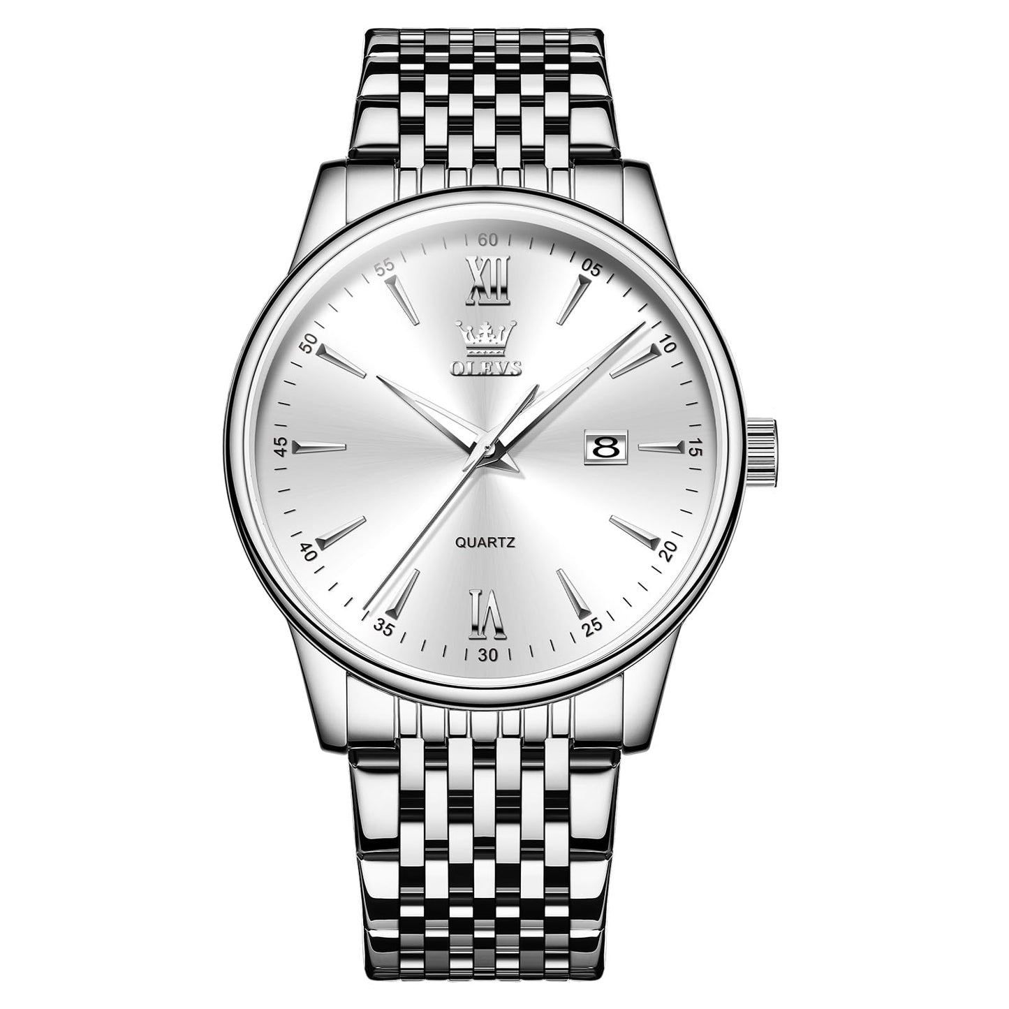 OLEVS Uhren Herren, Analoge Quarz Leucht Armbanduhr, wasserdichte Datum Edelstahl Herrenuhr, Klassische Mode Business Freizeituhren, Elegantes Geschenk für Männer