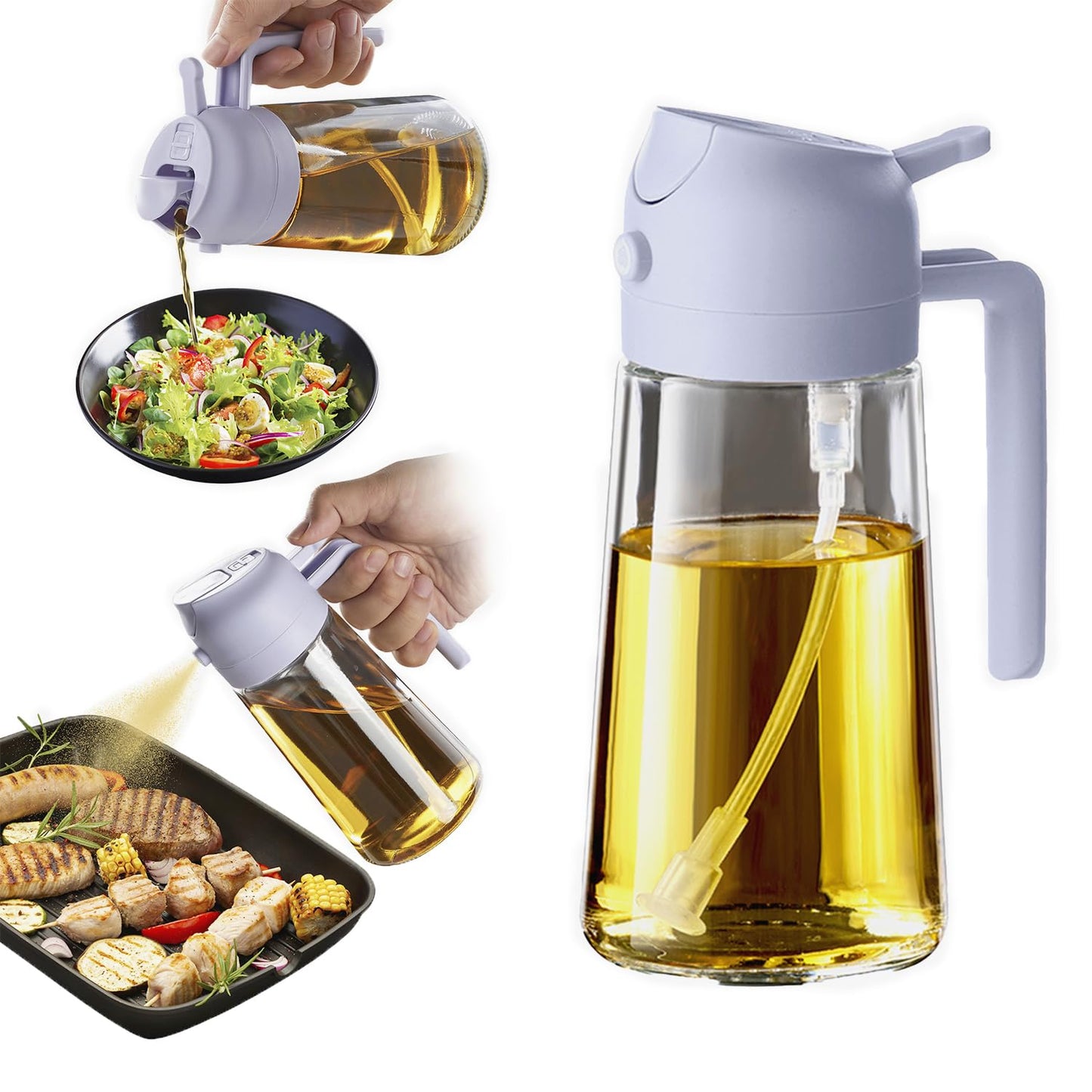 TrendPlain 16 oz Oil Sprayer for Cooking Oil - 470 ml Olive Oil Bottle - 2-in-1 Oil Dispenser and Oil Sprayer - Kitchen Gadgets for Cooking, Salad and Grill Black