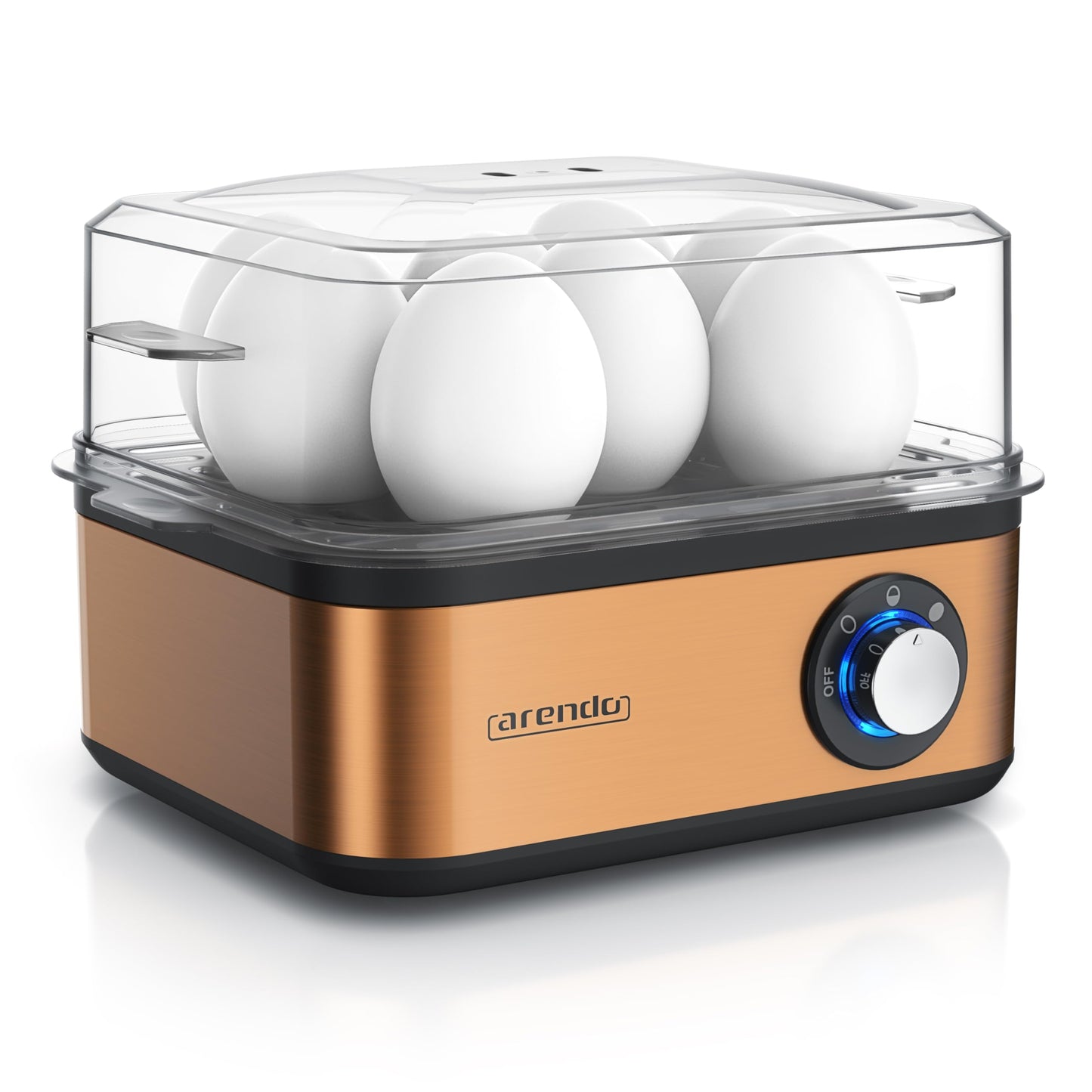 Arendo - Eierkocher Edelstahl für 1 bis 8 Eier - Egg Cooker - 500 W – Kontroll Leuchte – Drehregler für drei Härtegrade - spülmaschinengeeignet | Cool Grey