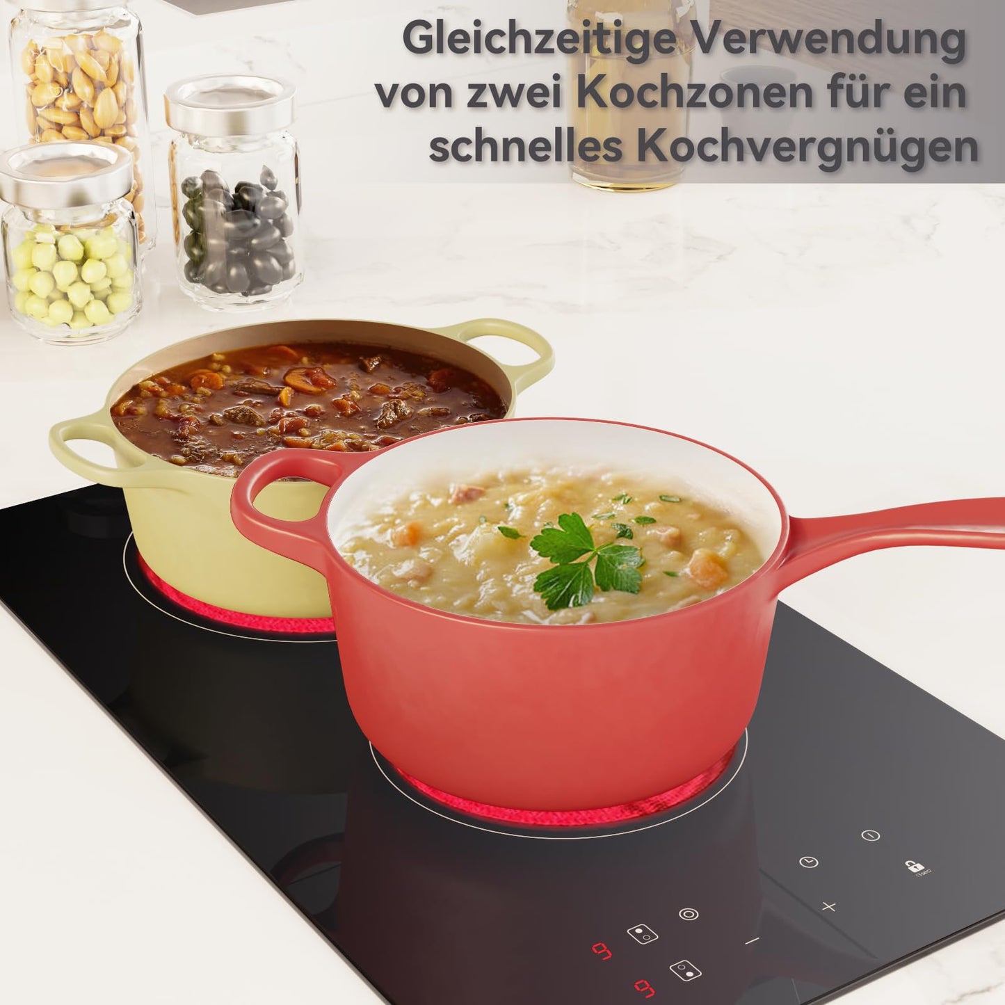magicplux Glaskeramikkochfeld mit 4 kochfelder 59cm, Duale und Ovale Zonen, 15 Heizstufen, Berührungssteuerung, Kindersicherung, Timer, Geeignet für alle Kochgeschirre, 7200W