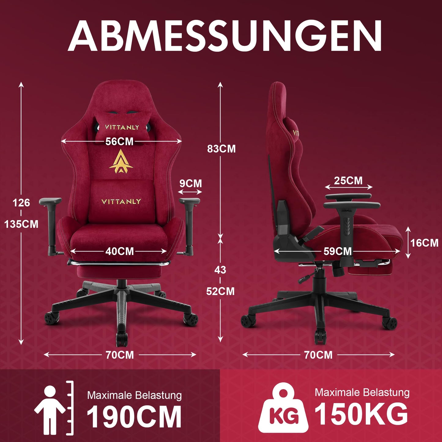 Vittanly Gaming Chair, Luxurious Breathable Imitation Suede Office Chair Gaming Chair, Ergonomic Gamer Chair with Footrest Headrest and Lumbar Cushion, 3D Armrests, 90-155° Backrest, Gray