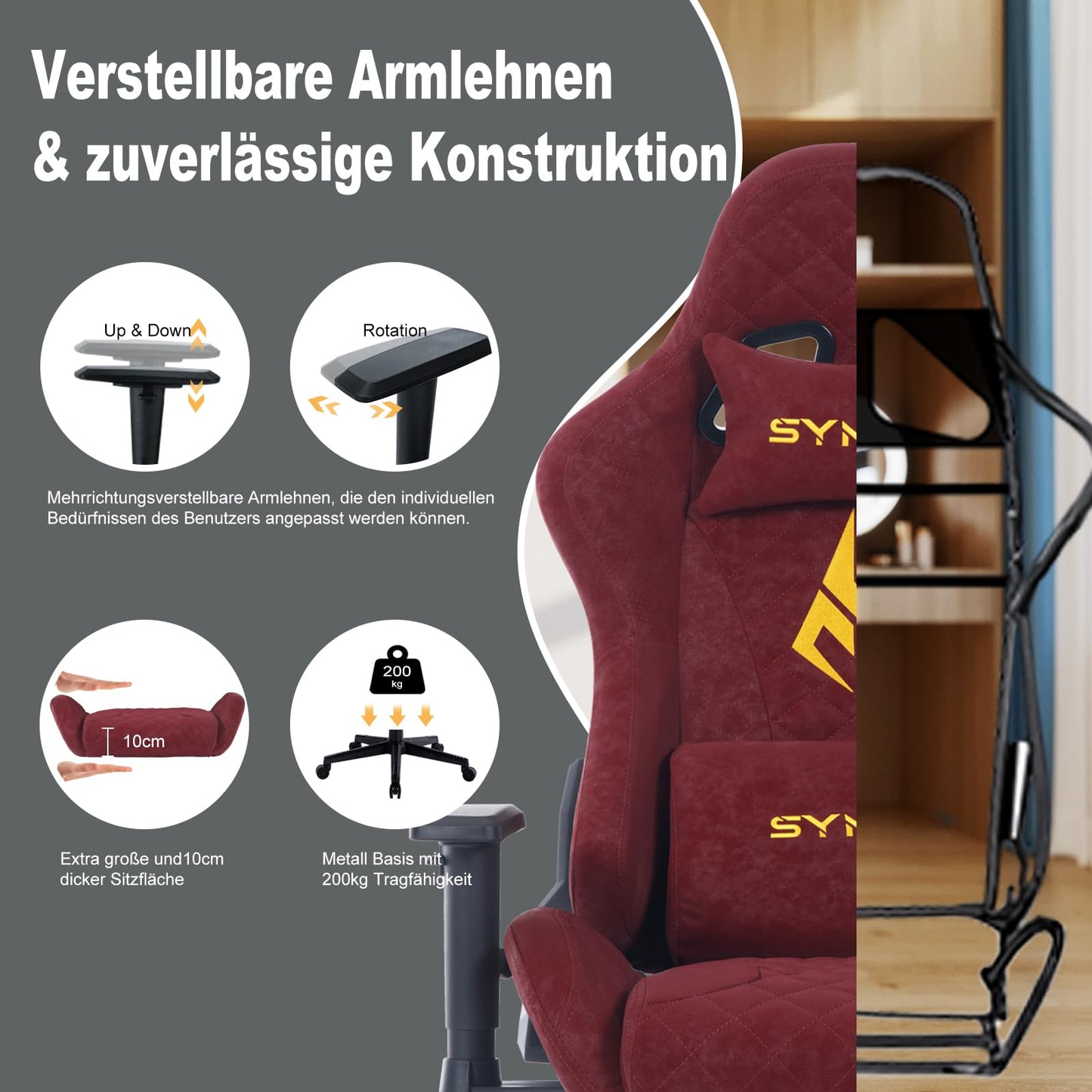symino Gaming Stuhl, Ergonomischer Bürostuhl, Rennstuhl-Design PC Stuhl, Vintage-PU-Leder, Verstellbarer Drehbarer Task Stühle mit Fußstütze (Schwarz)