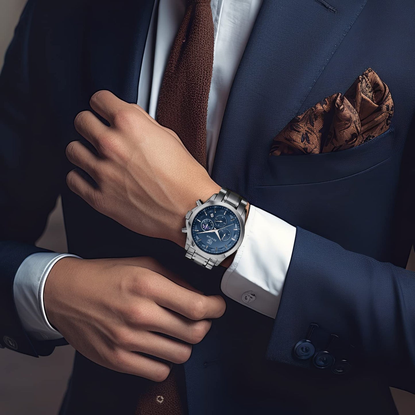 BY BENYAR Uhren Herren Chronograph Analog Quarz Wasserdicht Armbanduhr Herren Mode Lässig Business Herrenuhr mit Kalender Lederarmband/Edelstahlarmband Uhr Geschenk für Männer