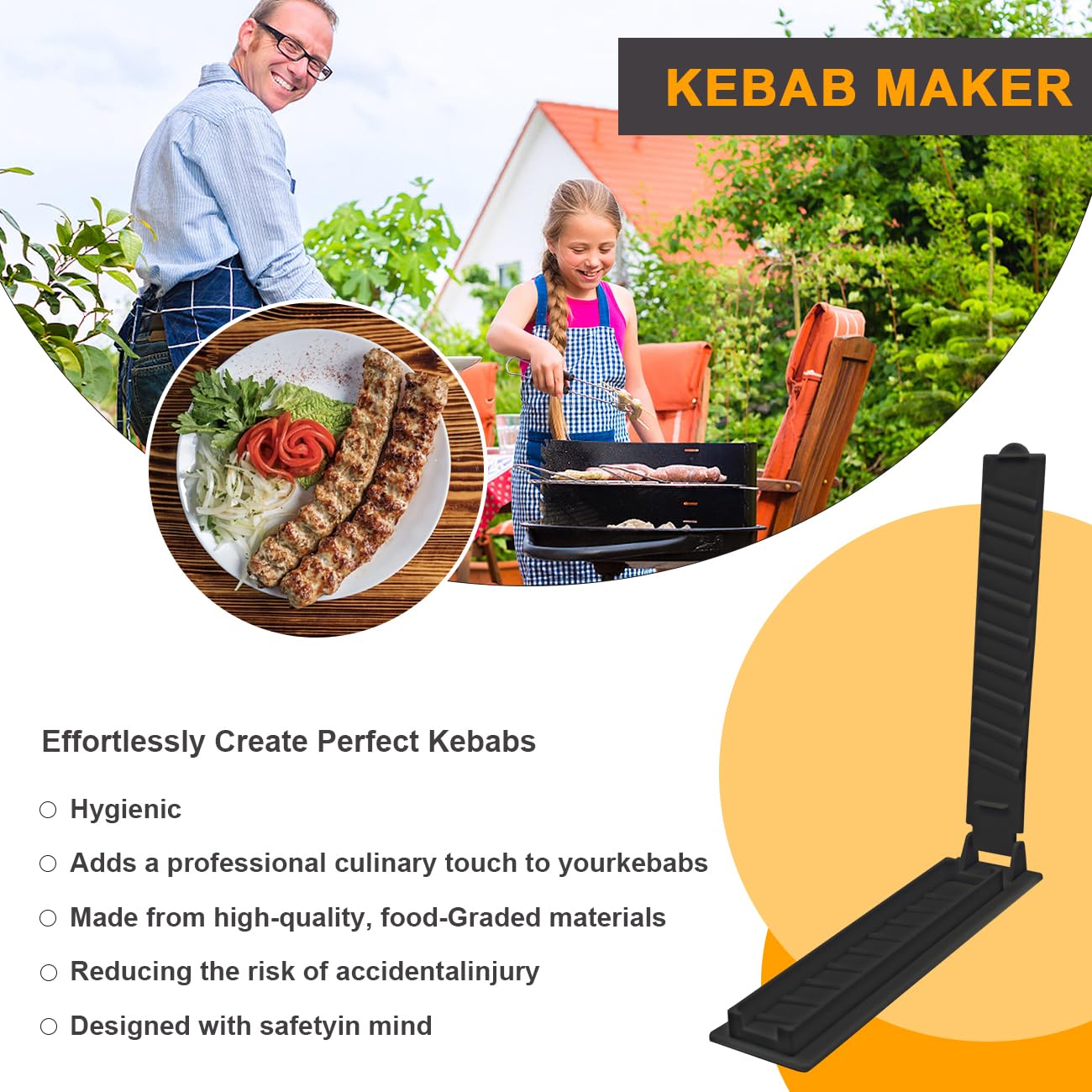 PAXLINSEN Großer Kebab Maker Kunststoff Presse mit 6 Edelstahl Spieße und 1 Schäler, Kabob Spieße Barbecue Maschine Maker Form, tragbare einfach zu bedienen Kebabs Wesentliche Grillen Werkzeug