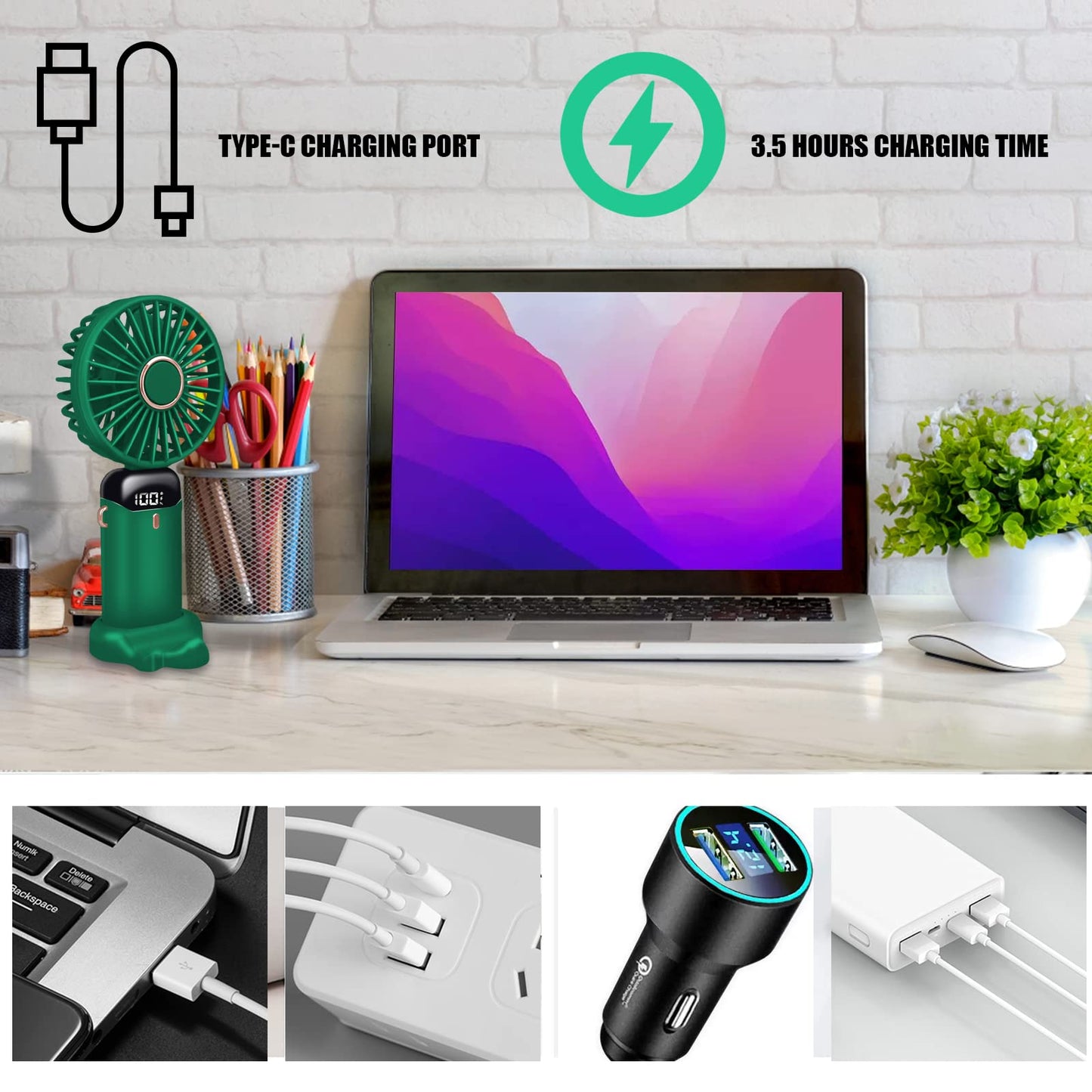 Jsdoin Handventilator, Tragbarer Mini Ventilator, Wiederaufladbar, Kleiner Taschenventilator Mit 5 Geschwindigkeitsstufen, Faltbarer USB-Ventilator für Büro, Outdoor (Dunkelblau)