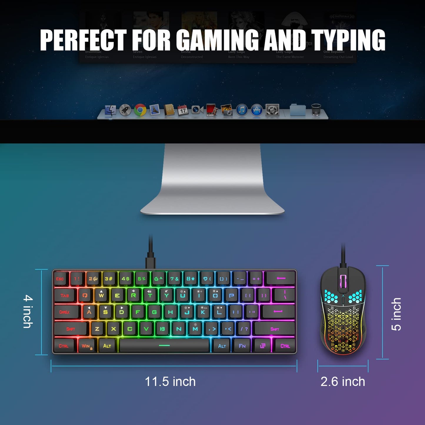 RedThunder 60% RGB Verkabelte Gaming Tastatur und Maus Set, Mini Gaming Tastatur, 62 Tastatur, DE Layout, Ultraleichte 7200 DPI Maus mit Wabenkonstruktion für PC MAC PS5 Xbox Gamer (Schwarz-Weiß)