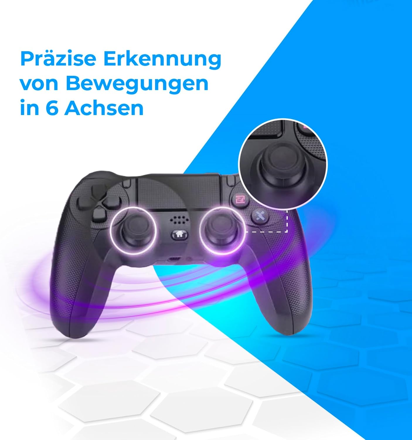 NK Wireless Controller für PS4 / PS3 / PC/Mobile - Wireless Controller mit Vibration, 6-Achsen-Erkennungsfunktion, LED-Licht, Touchpanel, Kopfhörerbuchse, inkl. Ladekabel - Schwarz
