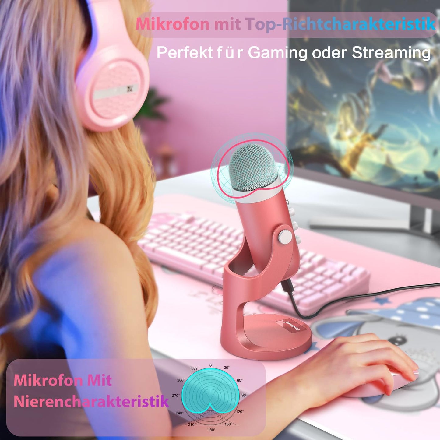 zealsound USB Mikrofon, Kondensator Mikrofon für PC Handy, PS4, PS5, Microphone PC USB C für Gaming, Podcast,Aufnahmen,Streaming,ASMR mit Stumm/Gain/Echo, Adapter für Phone,Kompatibel mit Mac, Winows