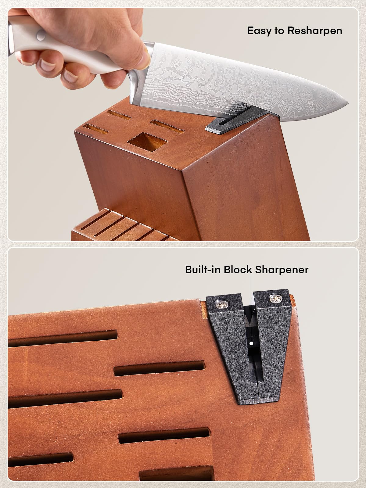 D.Perlla Messerblock Set, 14-TLG Selbstschärfender Messerblock, Scharf Edelstahl Messerset Set mit Kunststoff-Griff und Holzblock, Profi Küchenmesserset, Schwarz
