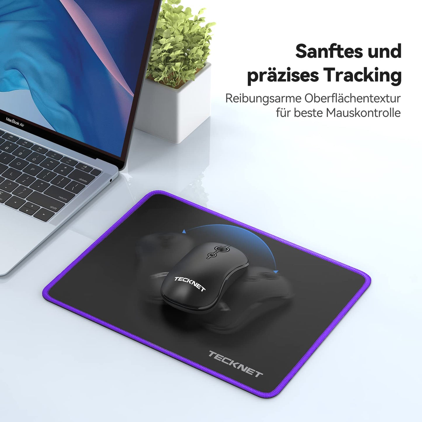 TECKNET Mauspad, 280 x 210 mm Gaming Mousepad mit Wasserdicht und Rutschfester Gummi für PC-Büro, Arbeit, Gaming, Studium, Laptop, Computer, Zuhause-Schwarz