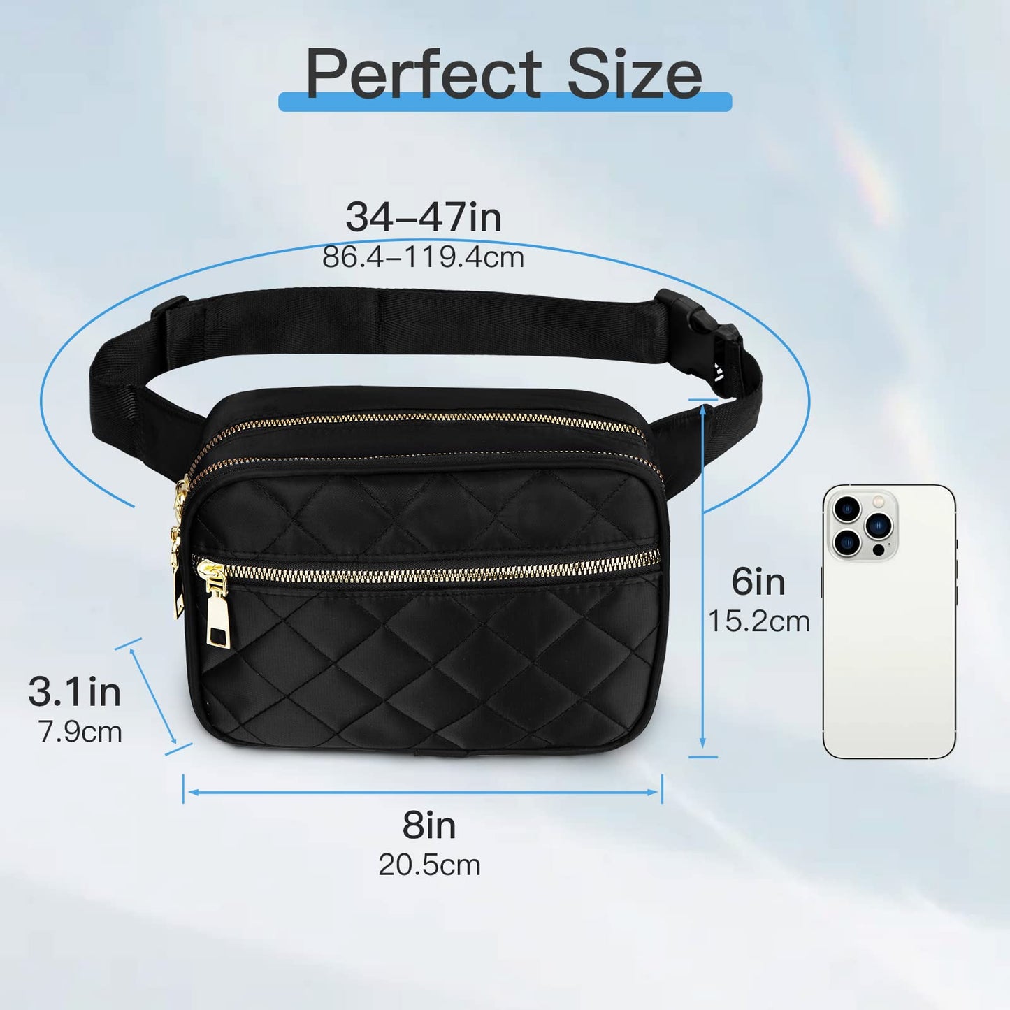 Jueachy Quilted Waist Bag – Stylish Waterproof Crossbody for Women