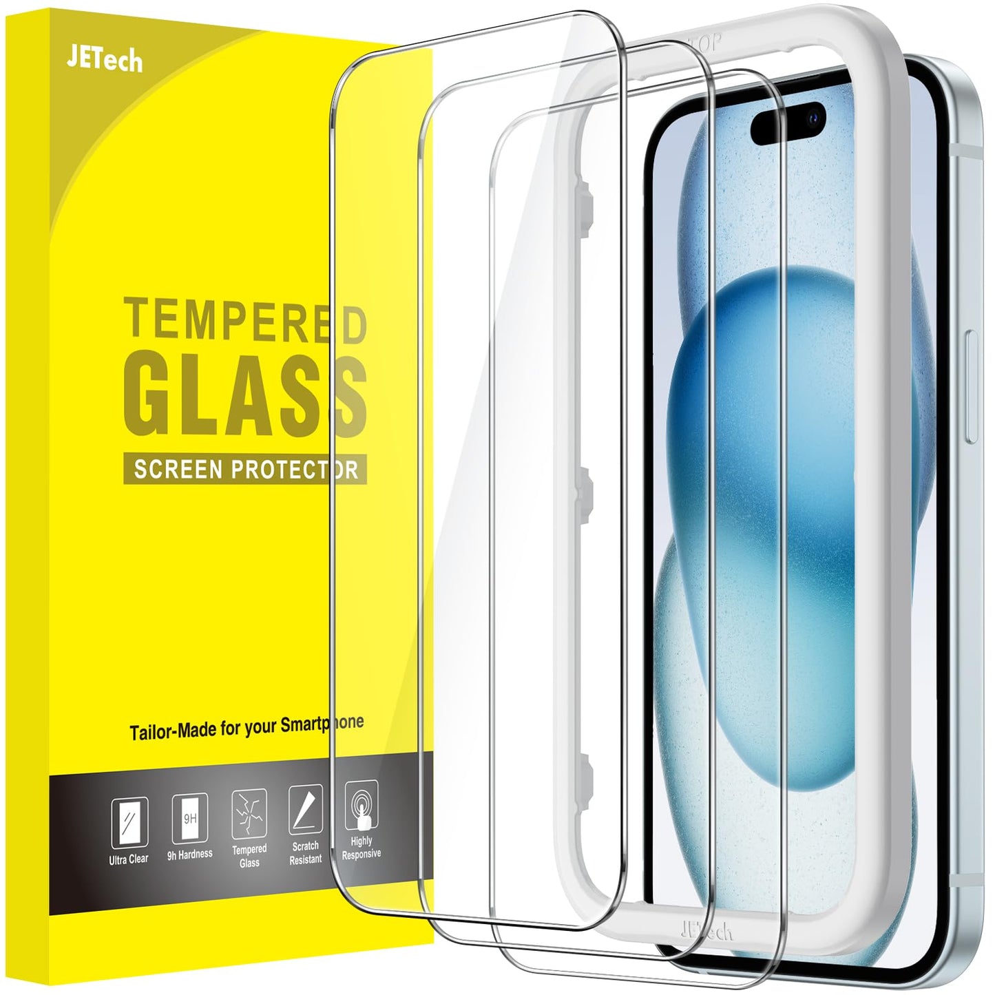 JETech Schutzfolie für iPhone 16e 2025, iPhone 13/13 Pro 6,1 Zoll, Gehärtetes Glas mit Einfaches Installationswerkzeug, Hat Keinen Einfluss auf die Hülle, Panzer HD Klar, 3 Stück