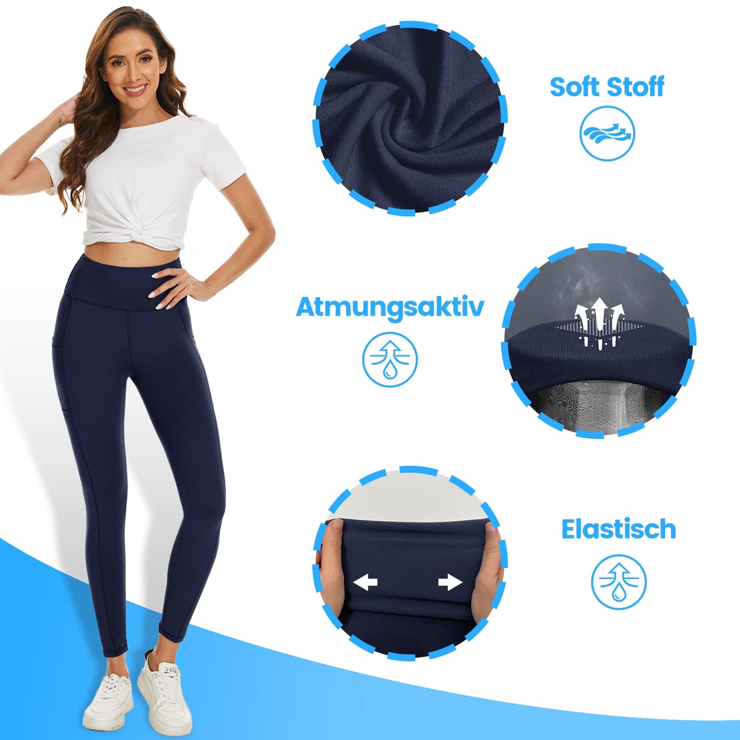 2-Pack Women’s High Waist Sport Leggings – With Pockets, Squat-Proof