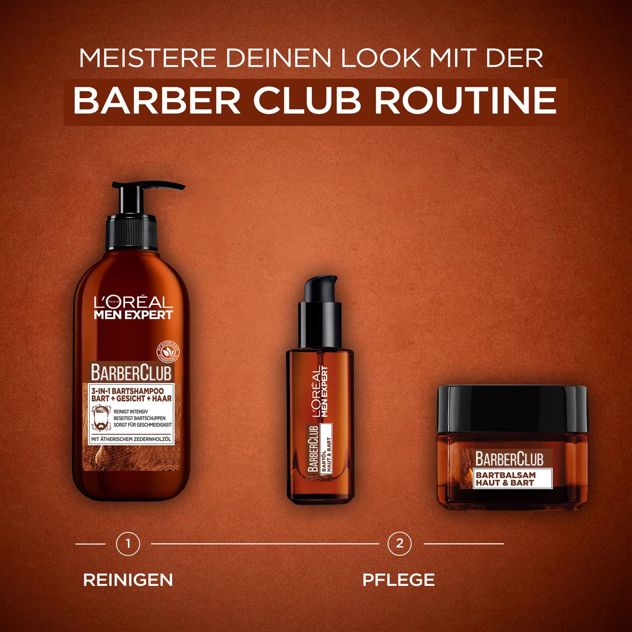 L'Oréal Men Expert Bartbalsam Bart + Haut für Männer, Unterstützung beim gesunden Bartwachstum, Bartpflege für Herren mit ätherischem Zedernholzöl, Barber Club, 1 x 50 ml