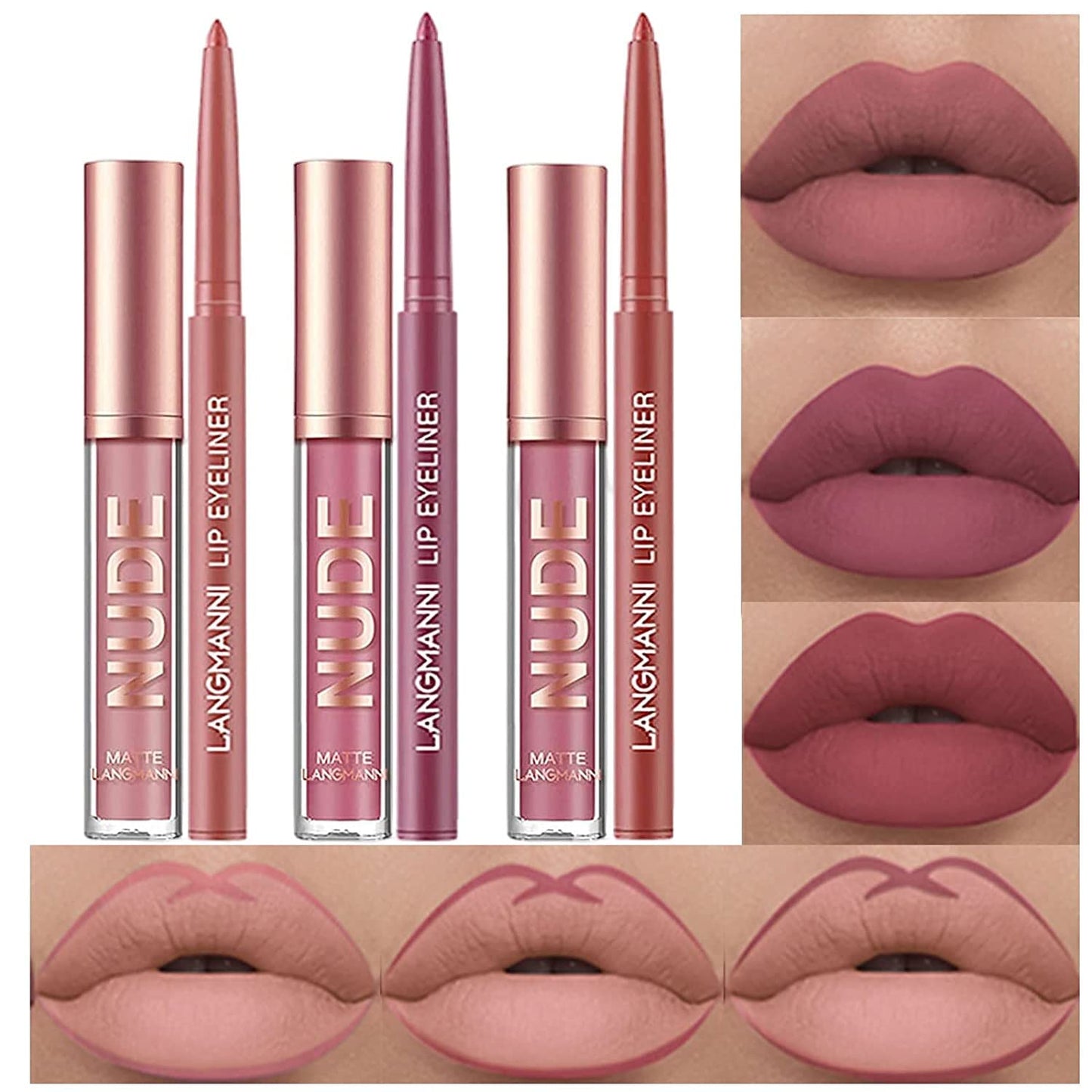 6-Piece Matte Lipstick Lip Liner Set – Long-Lasting Waterproof Non-Fading