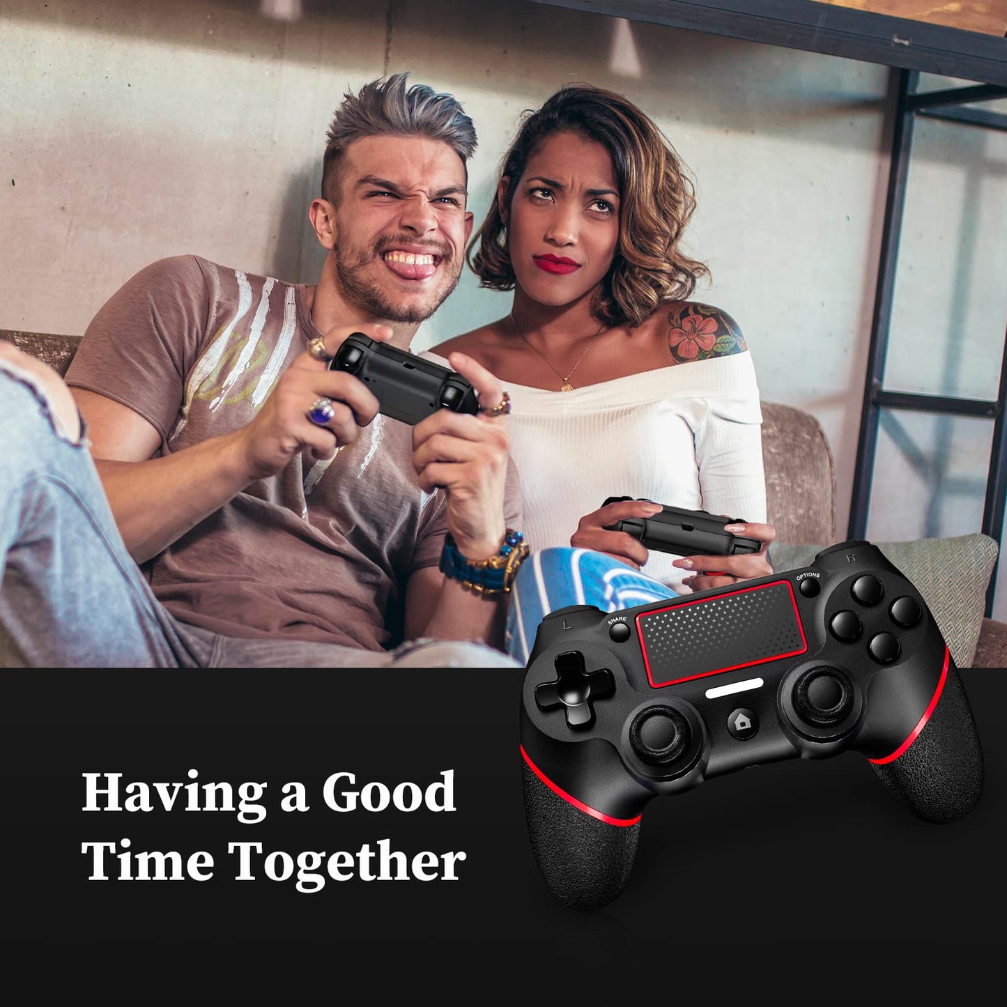 Shiptree Wireless Controller für PS-4, Game Controller Kompatibel mit PS-4/Slim/Pro/PC, mit Dual Vibration/6-Achsen Gyro Sensor/Hochpräzises Touchpanel/Audio Jack, 360°-Joystick Präzise Kontrolle -Rot