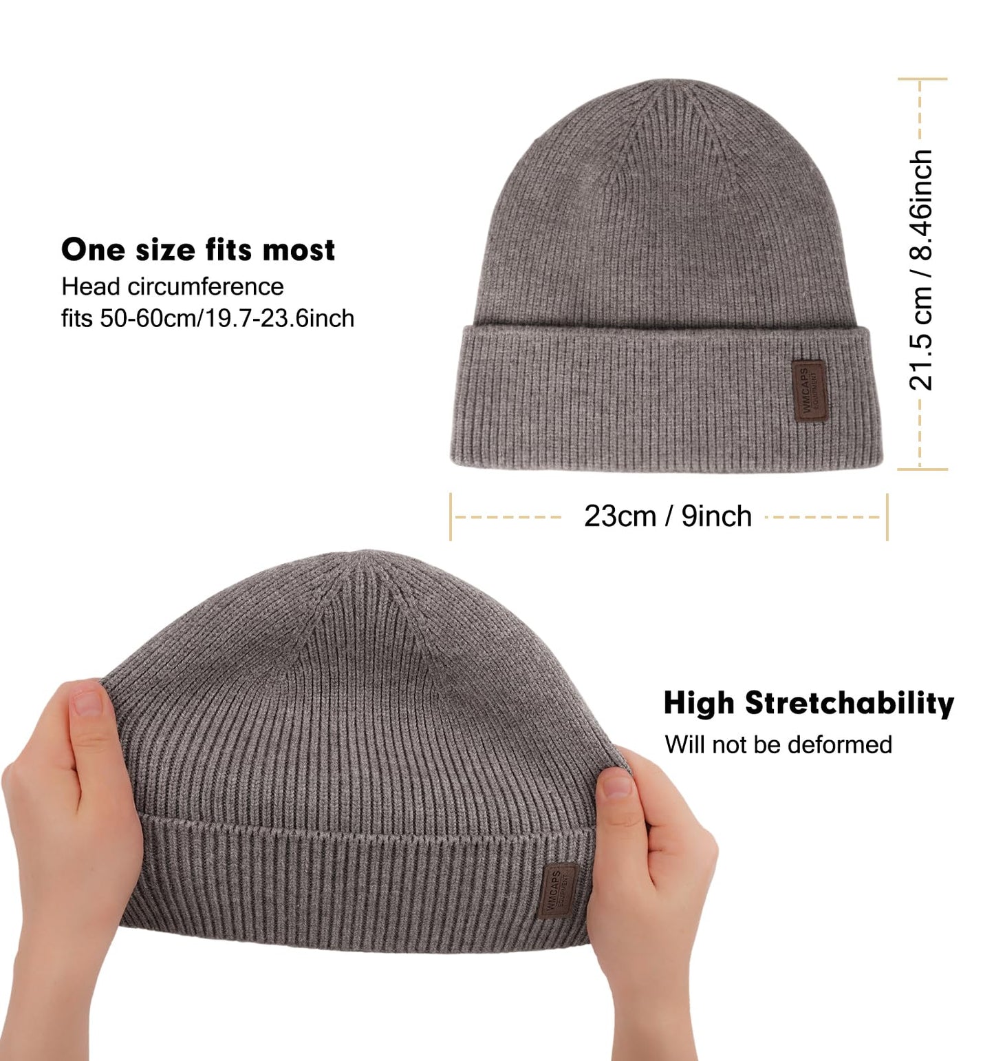 Wmcaps Beanie Mütze, Herren Winter Warme Unisex Wintermütze Strickmütze Dehnbare Weiche Wollmütze mit Bündchen und Dickem Warmem Futter Geschenk für Freundin männer Frauen