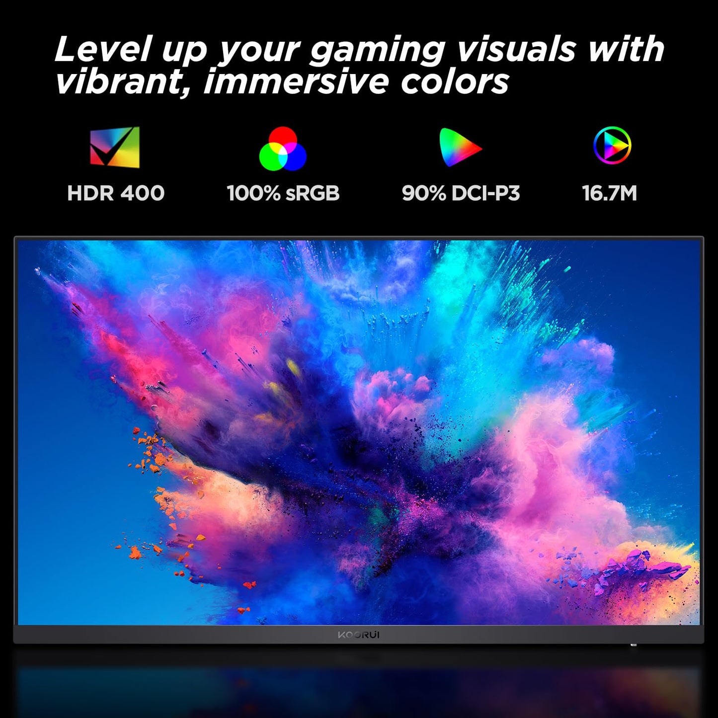 KOORUI Gaming Monitor 27 Zoll, 170Hz, IPS, 2K QHD(2560 x 1440p), HDR 400, 1ms, Adaptive Sync, DisplayPort, HDMI, 100% sRGB, Höhenverstellbar, Augenpflege, VESA 75x75