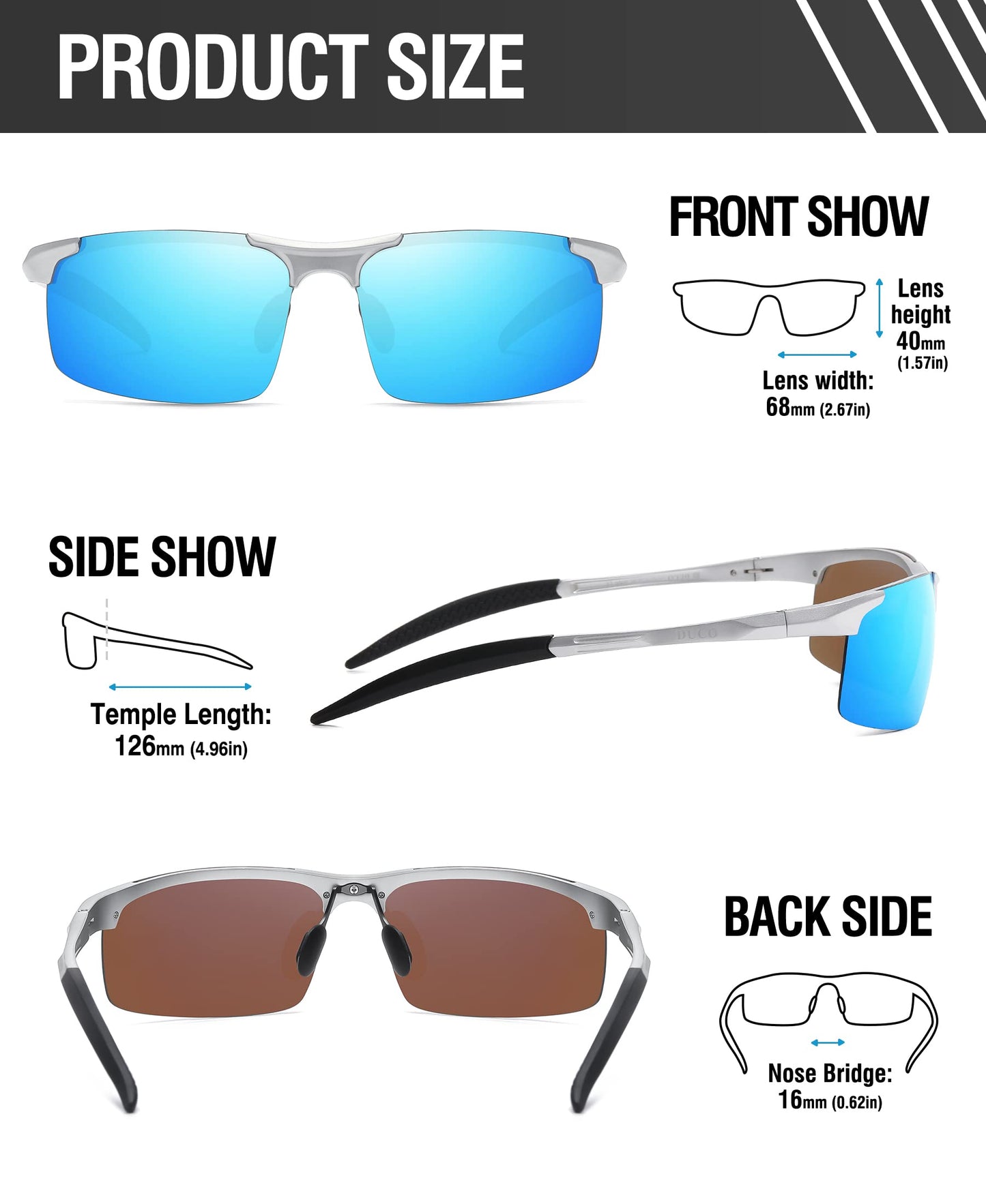 DUCO Herren Sportbrille Polarisierte Sonnenbrille Fahrerbrille Ultraleichte Al-Mg Metallrahmen UV400-Schutz Männer Sonnenbrillen 8177S