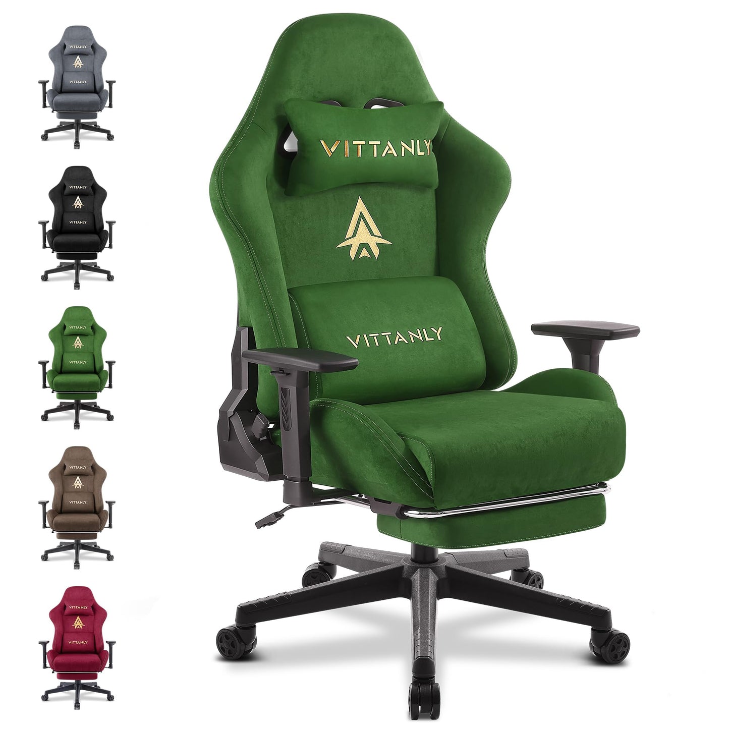 Vittanly Gaming Chair, Luxurious Breathable Imitation Suede Office Chair Gaming Chair, Ergonomic Gamer Chair with Footrest Headrest and Lumbar Cushion, 3D Armrests, 90-155° Backrest, Gray