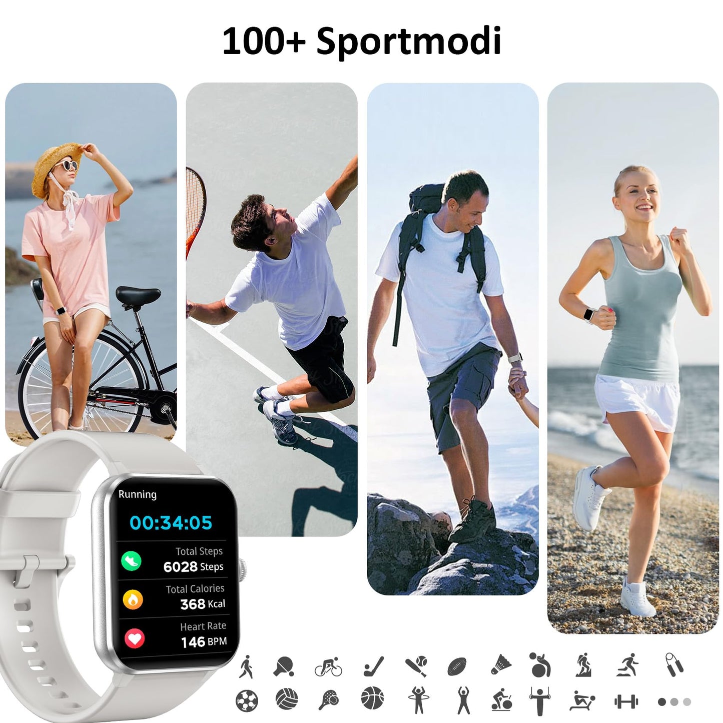 Blackview Smartwatch Herren Damen mit Telefonfunktion(Anrufe tätigen/empfangen)/Message Reminder, Sportuhr mit 100+Sportmodi, Fitnessuhr,Puls-Schlaf-Monitor, Schrittzähler, Smart Watch für Android iOS