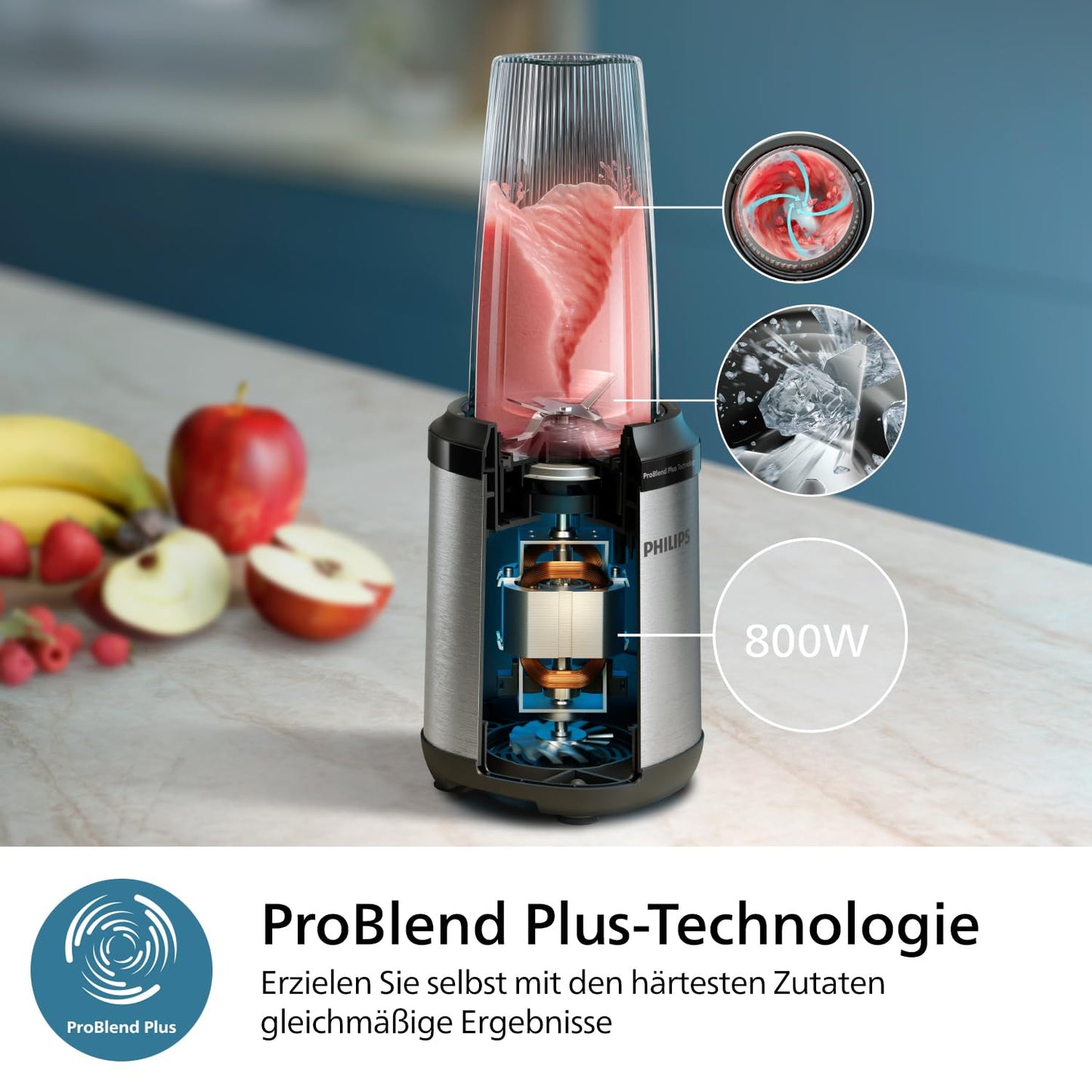 Philips Standmixer (450 Watt, ProBlend-Technologie, 1,9 Liter Kunststoffbehälter, inkl. Trinkflasche) schwarz