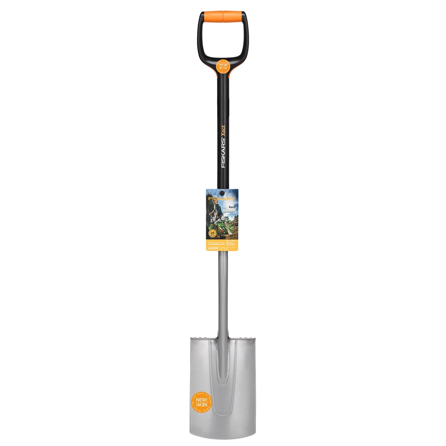 Fiskars Gärtnerspaten für harte, steinige Böden, Spitz, Länge: 120 cm, Verstärktes Borstahl-Blatt, Schwarz/Orange, Xact, 1066729