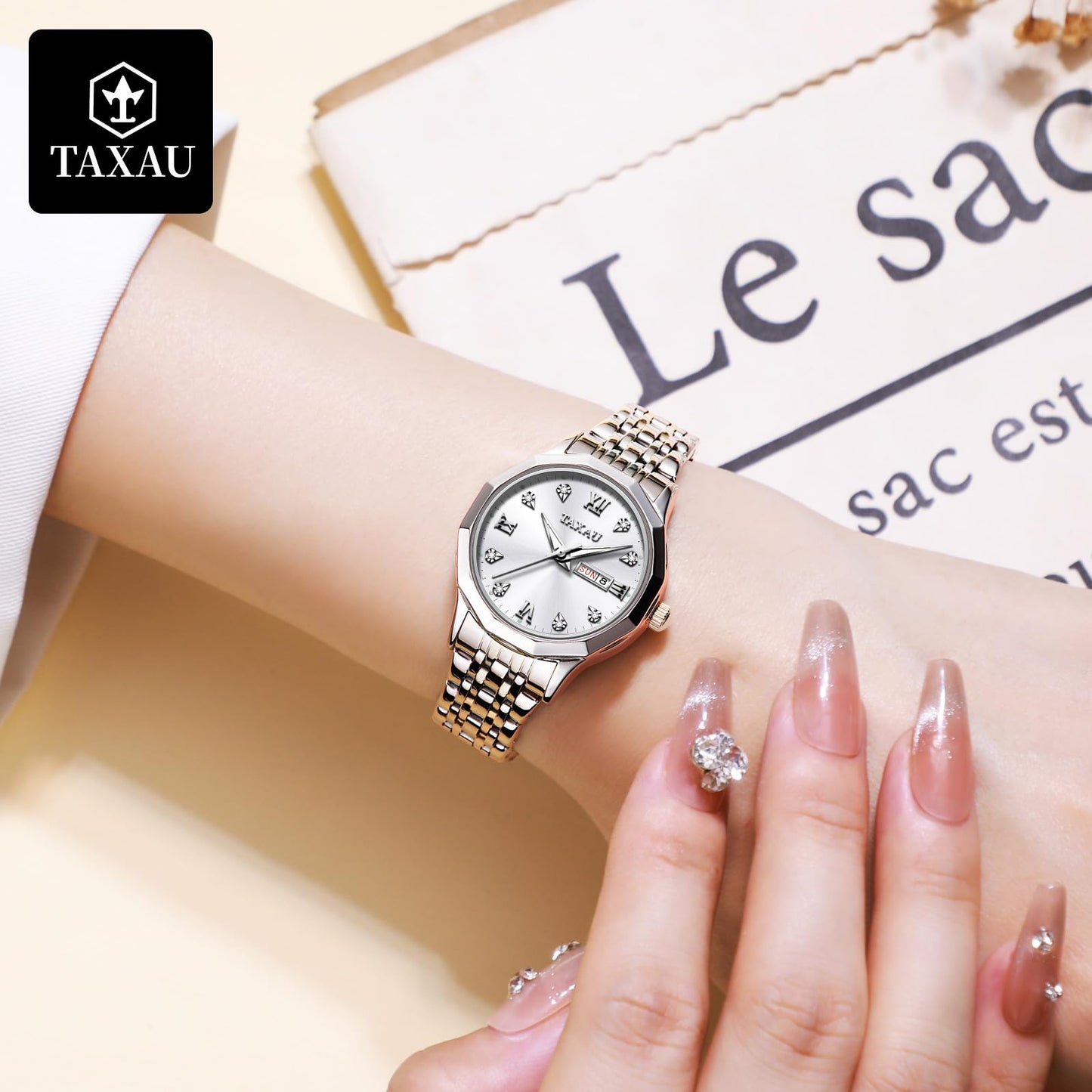 Taxau Uhr Frauen Luxus Edelstahl Uhren Frauen Kleid für Frauen wasserdichte Analog Quarz Damenuhren Klassische Reloj para Mujer