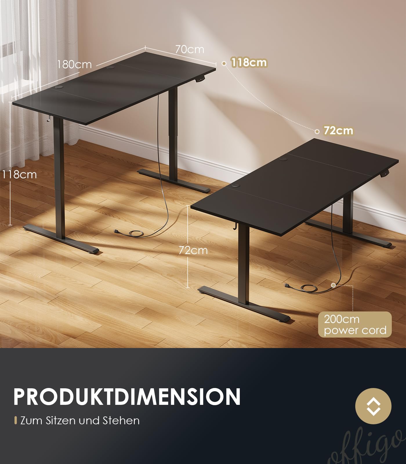 OffiGo Höhenverstellbarer Schreibtisch, 120 cm Elektrischer Schreibtisch, Ergonomischer Tisch mit Memory-Funktion, Gaming Tisch Höhenverstellbar, Moderner Computertisch für Zuhause und Büro, Weiß