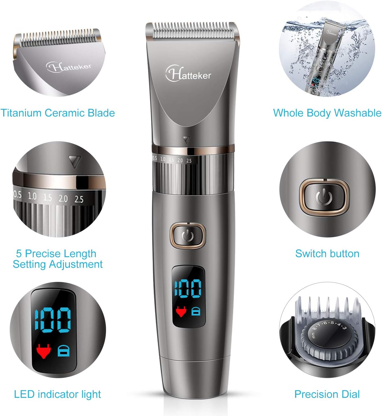 Hatteker Haarschneidemaschine Profi Haarschneider Herren Haartrimmer Bartschneider Barttrimmer Präzisionstrimmer Langhaarschneider Wasserdicht 3 In 1