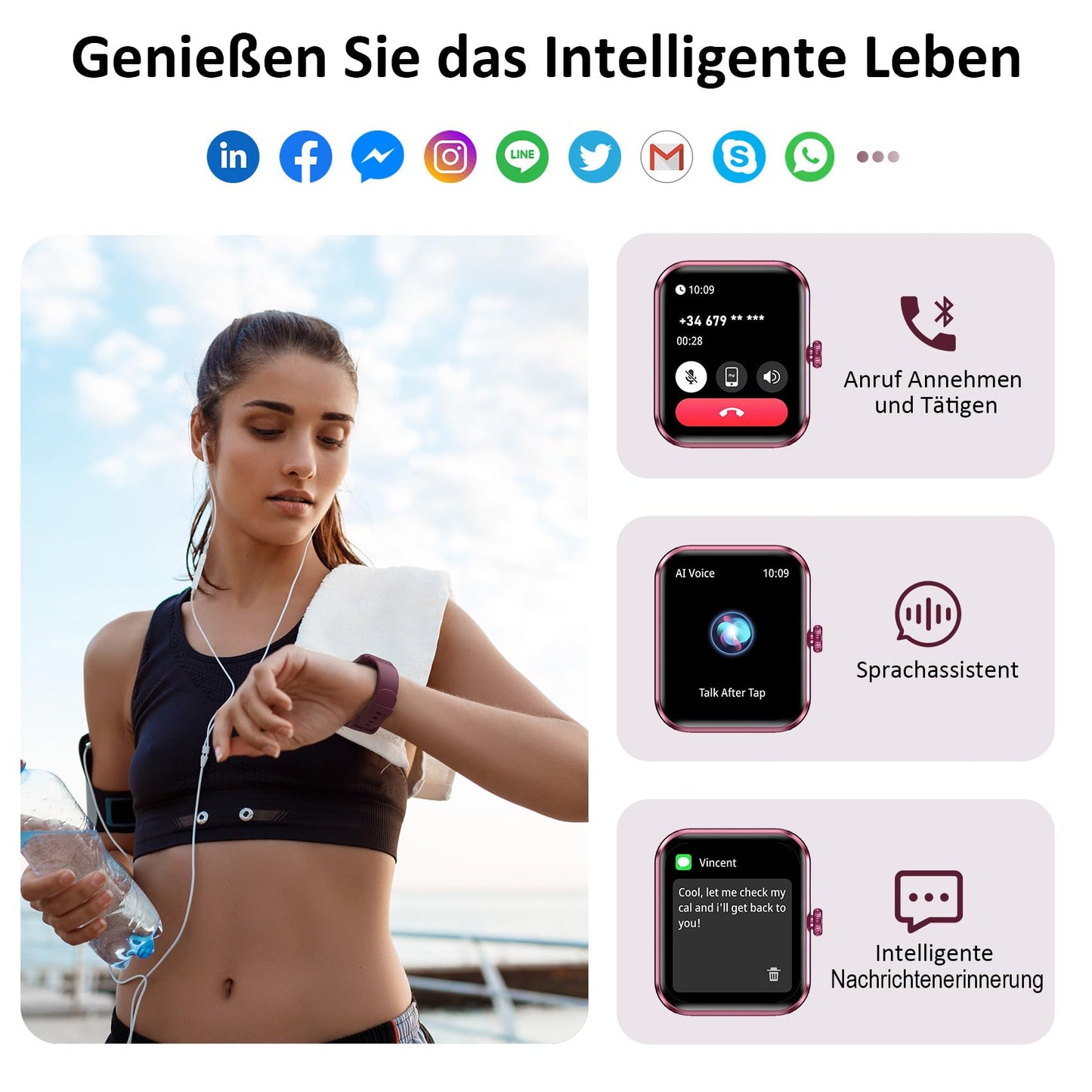 Blackview Smartwatch Herren Damen mit Telefonfunktion(Anrufe tätigen/empfangen)/Message Reminder, Sportuhr mit 100+Sportmodi, Fitnessuhr,Puls-Schlaf-Monitor, Schrittzähler, Smart Watch für Android iOS