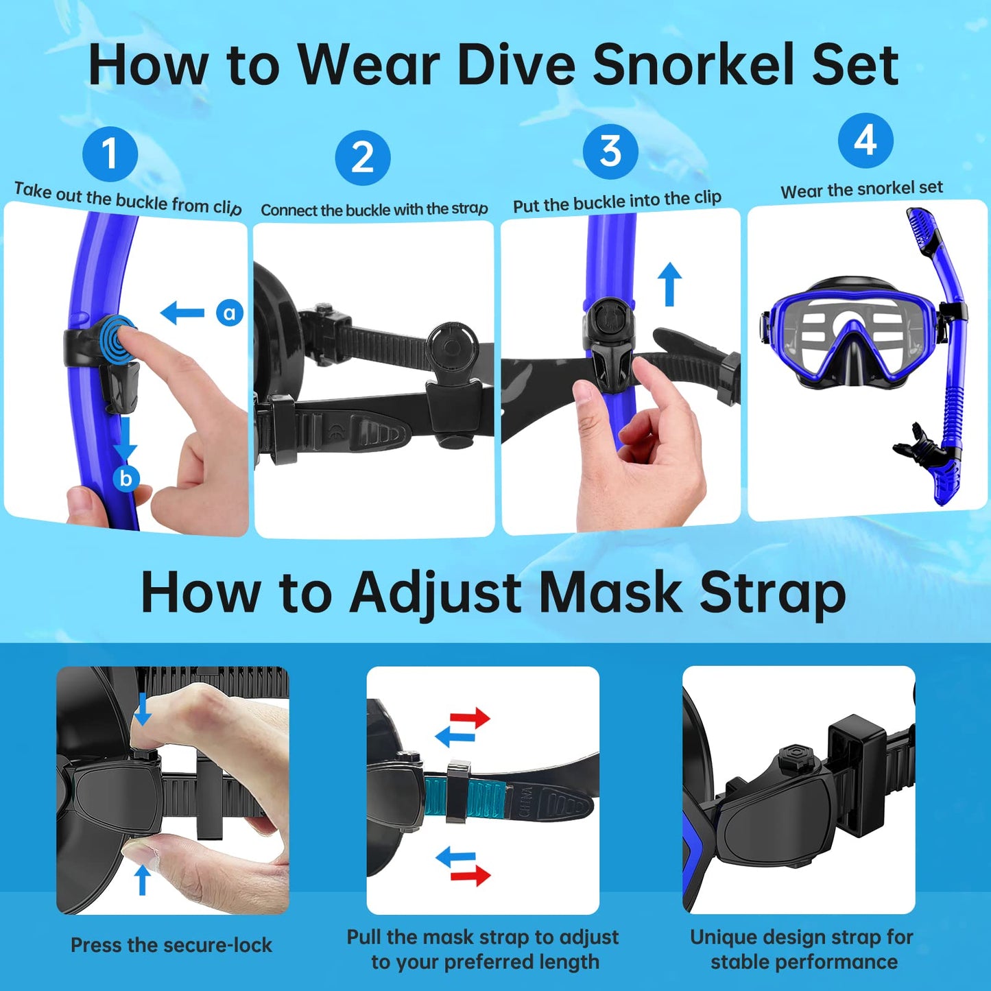 JEMULICE Schnorchelset Erwachsene, Schnorcheln Set mit Taucherbrille und Dry Schnorchel für Herren und Damen, Anti-Leck & Anti-Fog Tauchmaske aus Gehärtetem Glas für Tauchen, Schnorcheln und Schwimmen